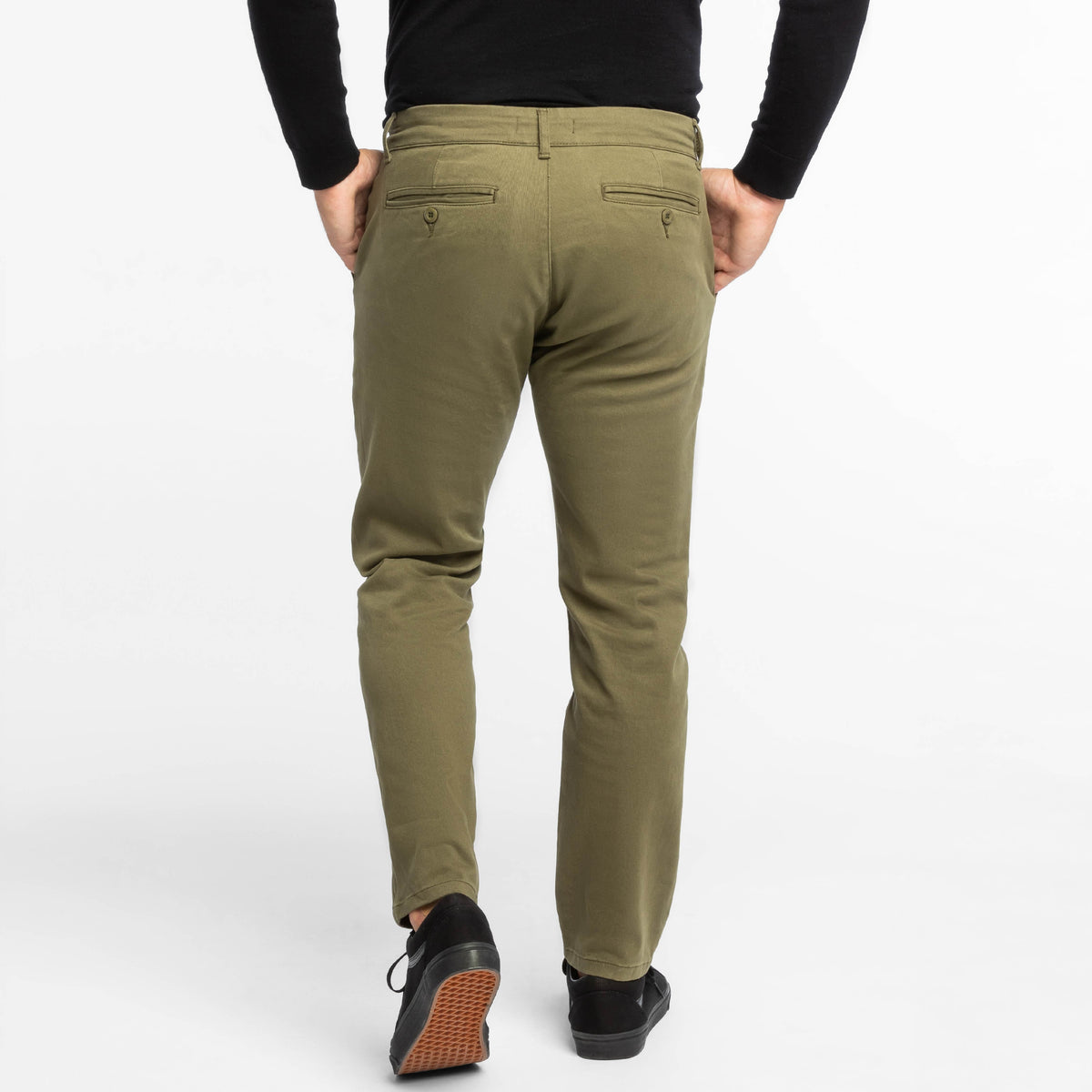 Ash & Erie Dark Olive Washed Stretch Chinos for Short Men