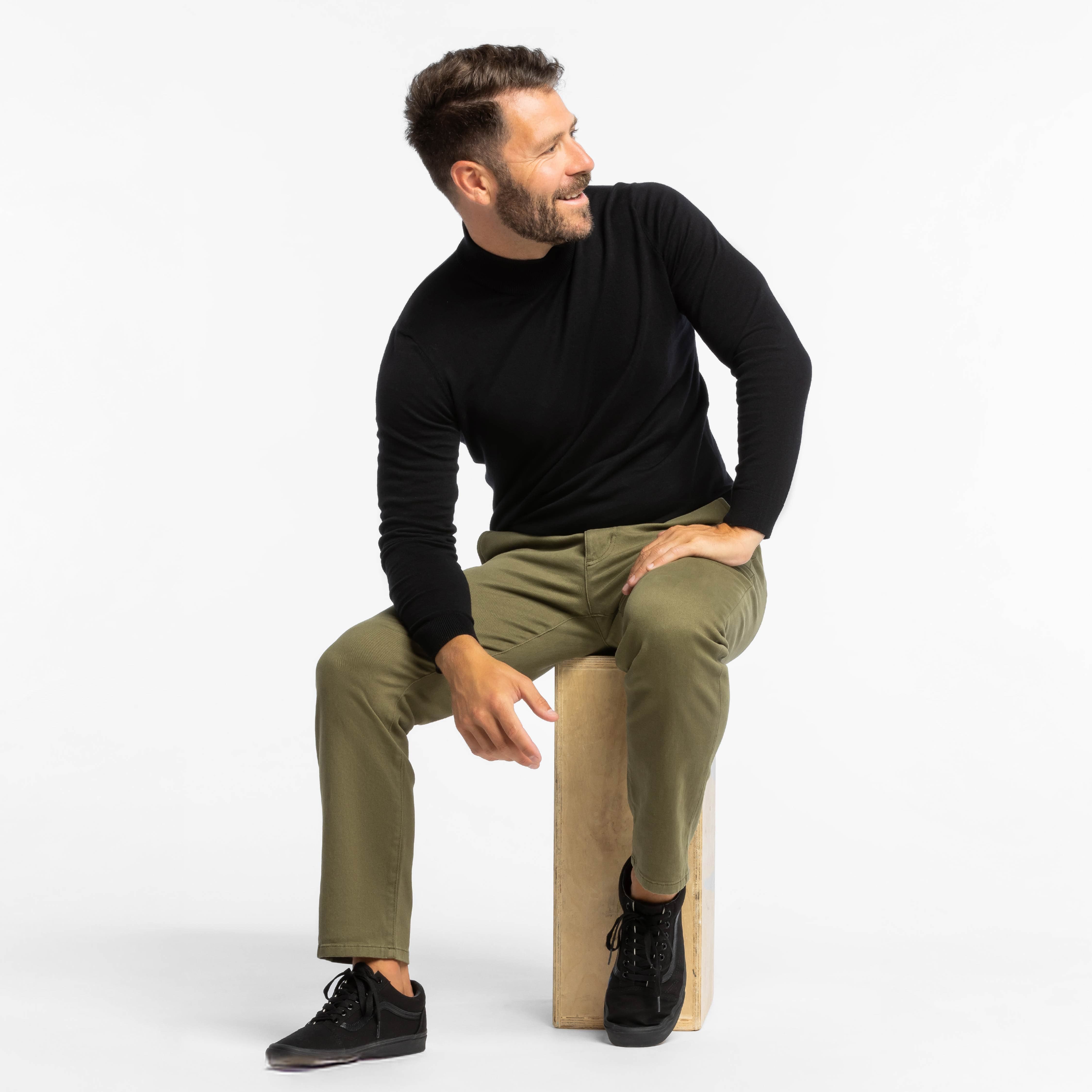 Ash & Erie Dark Olive Washed Stretch Chinos for Short Men