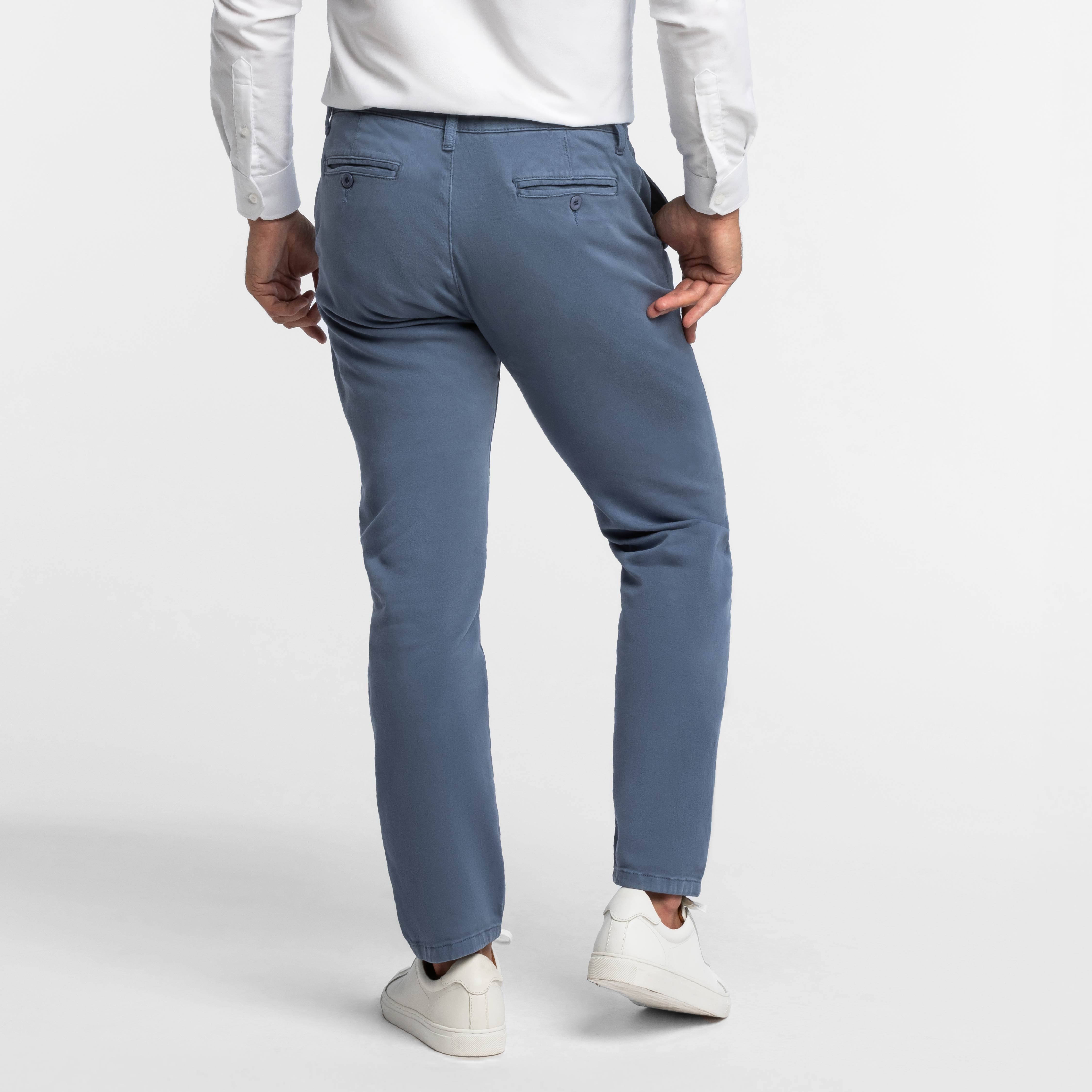 slim fit dress slacks Ash & Erie Deep Blue Washed Stretch Chinos for Short Men Deep Blue / 34 / 28