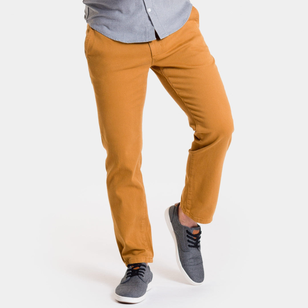 Ash & Erie Golden Brown Washed Stretch Chinos for Short Men   Chino Pants