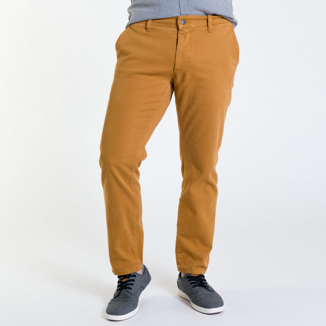 Ash & Erie Golden Brown Washed Stretch Chinos for Short Men   Chino Pants
