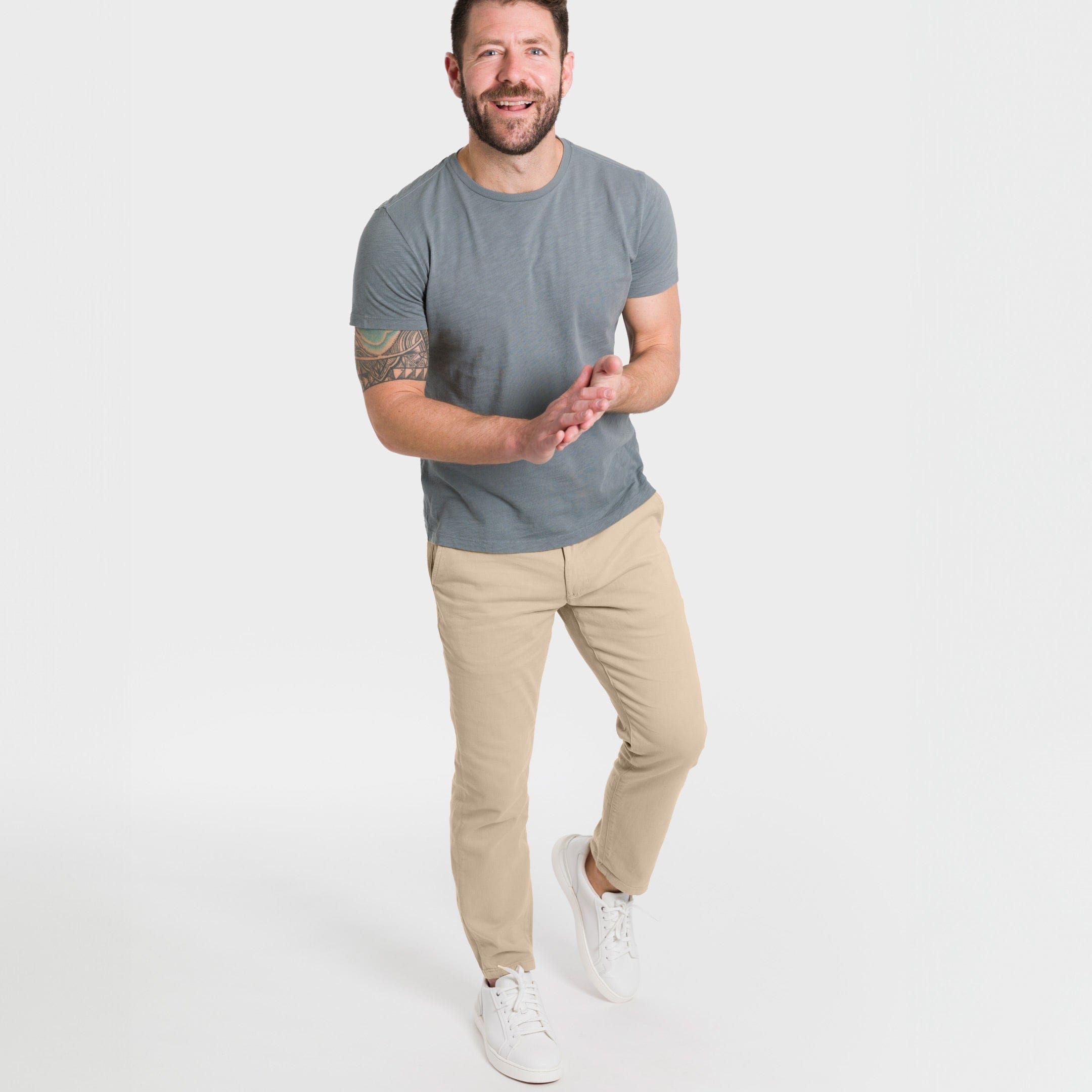 Ash & Erie Khaki Lightweight Stretch Chinos for Short Men   Chino Pants