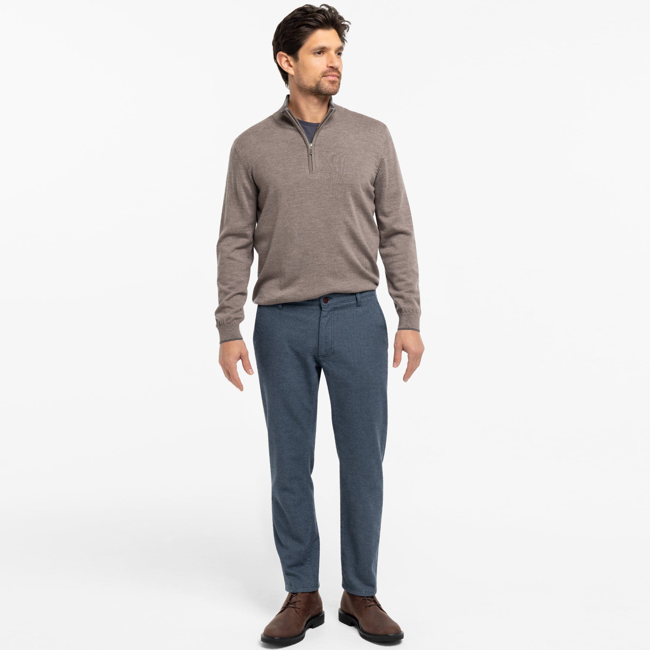 chinos and dress shirt Ash & Erie Navy Brushed Twill Chinos for Short Men Navy / 38 / 29