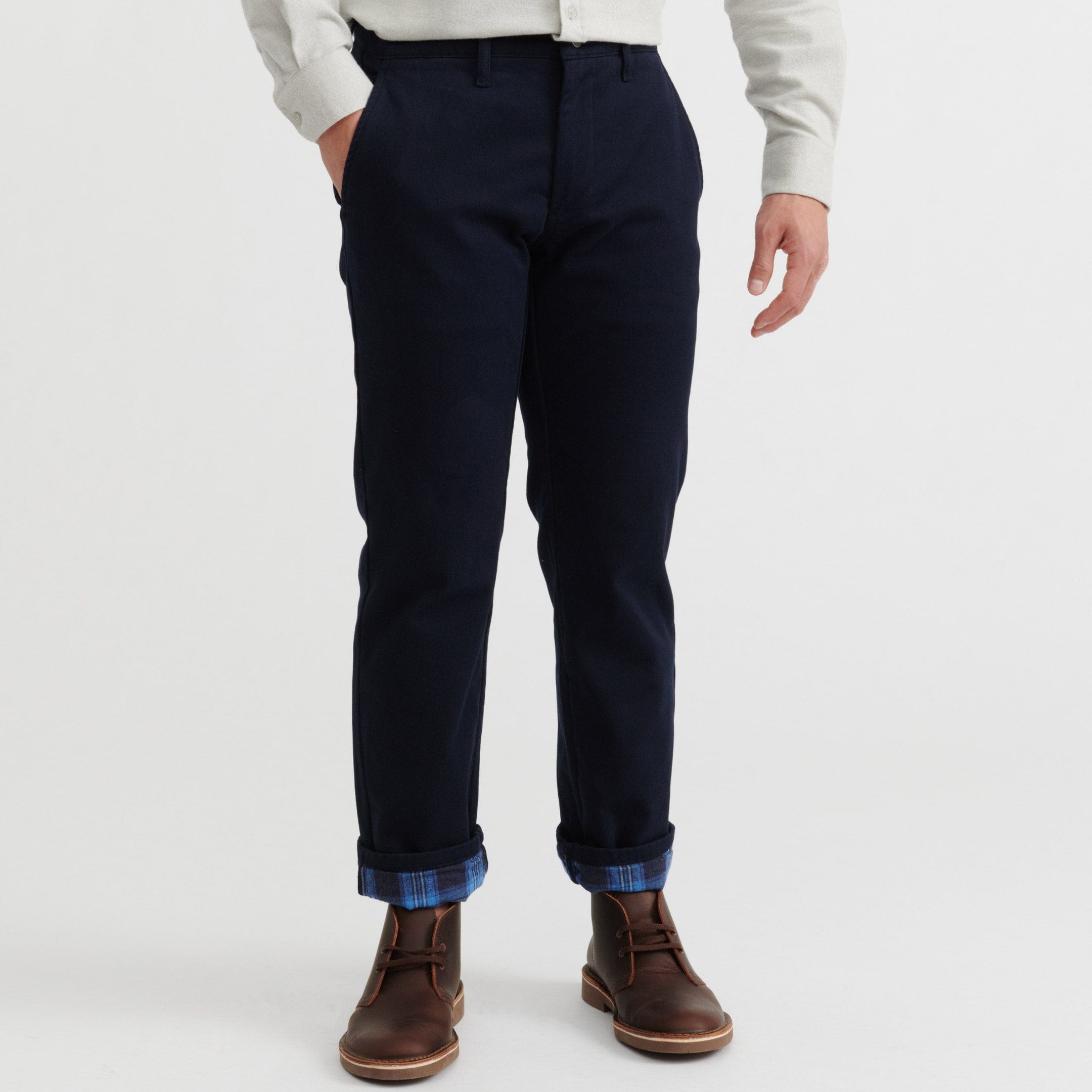 Ash & Erie Navy Flannel Lined Chinos for Short Men