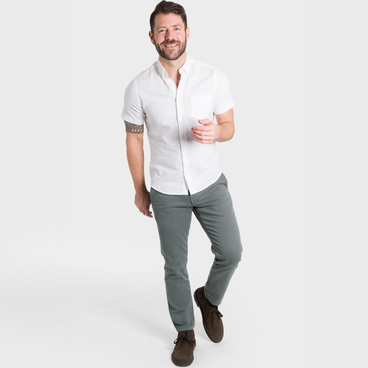 Ash & Erie Smoke Grey Lightweight Stretch Chinos for Short Men