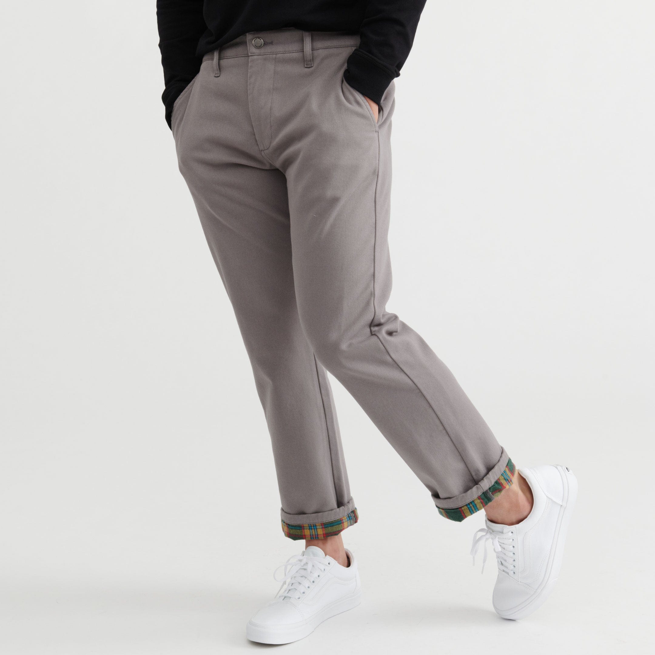 Ash & Erie Steel Grey Flannel Lined Chinos for Short Men