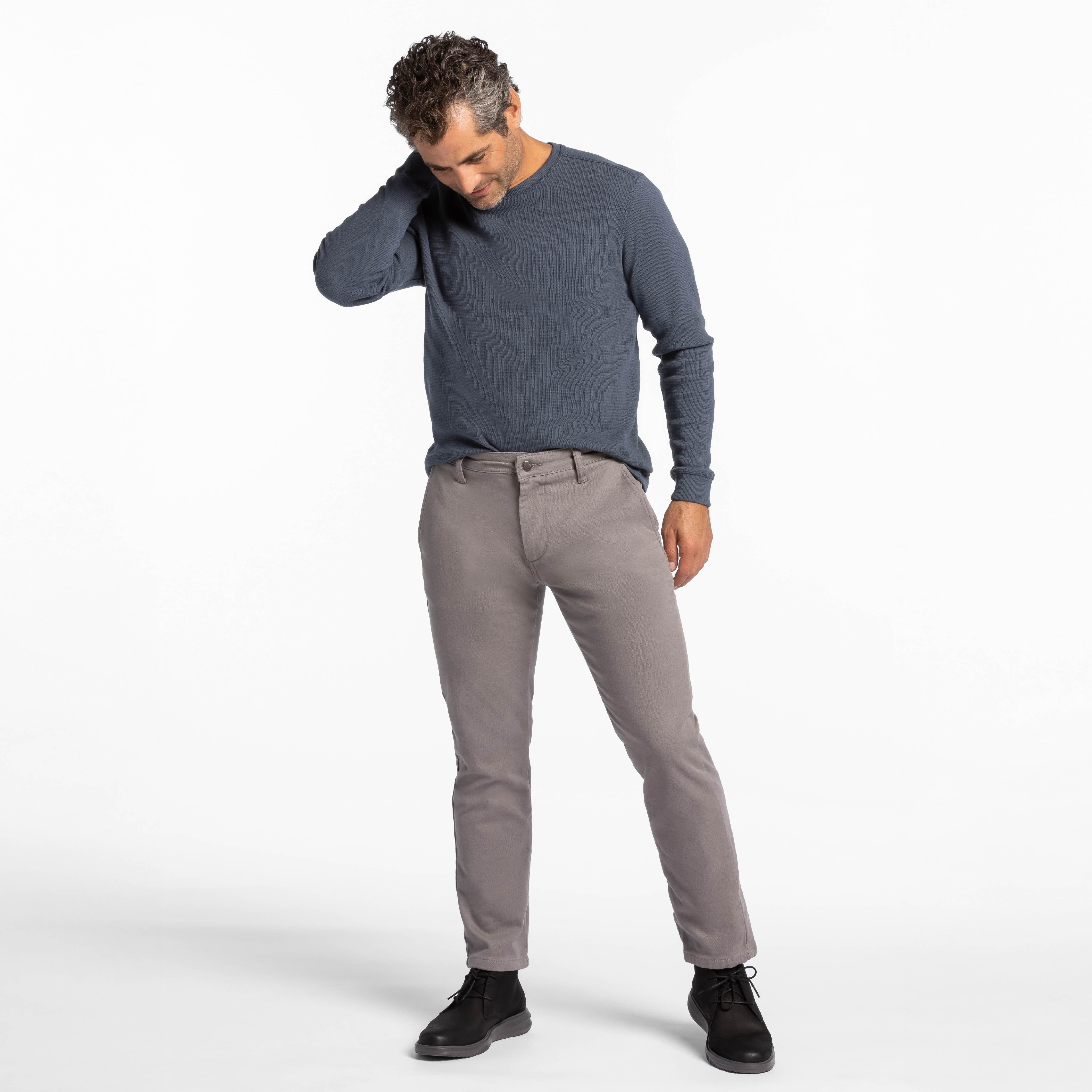 Ash & Erie Steel Grey Flannel Lined Chinos for Short Men Steel Grey / 36 / 29
