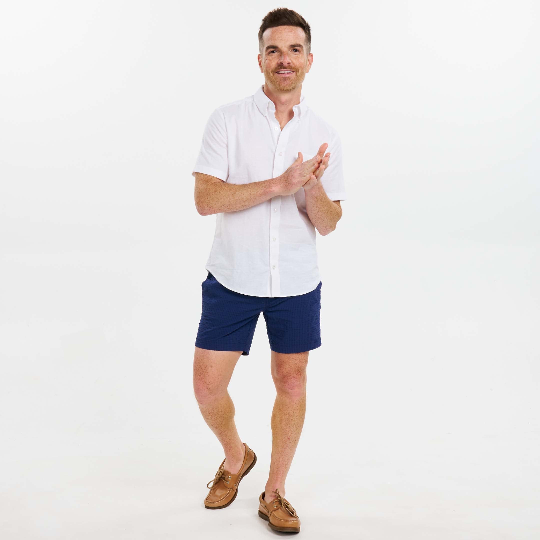 Ash & Erie Blue Seersucker Deck Shorts for Short Men   Chino Shorts