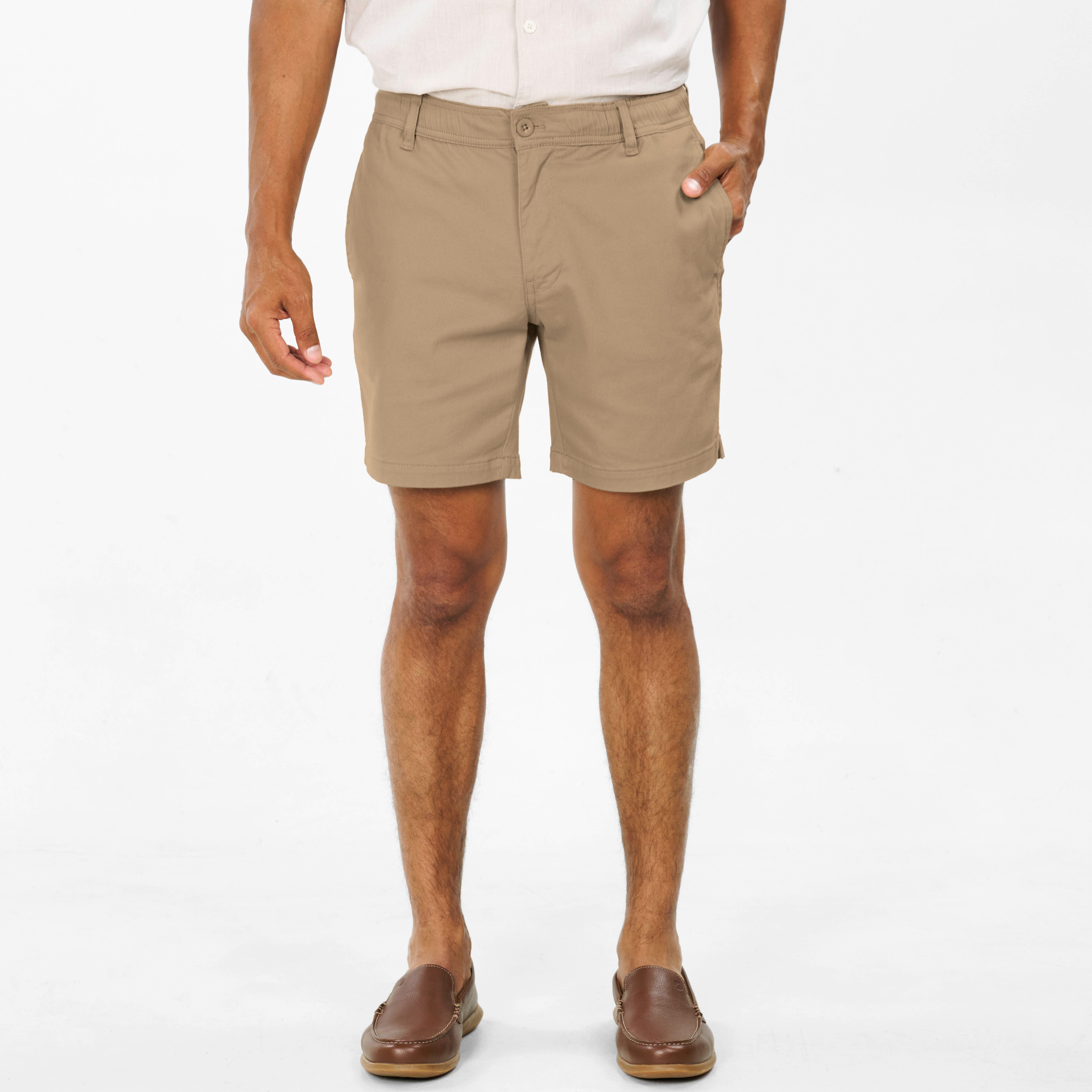 Ash & Erie Khaki Easy Chino Shorts for Short Men