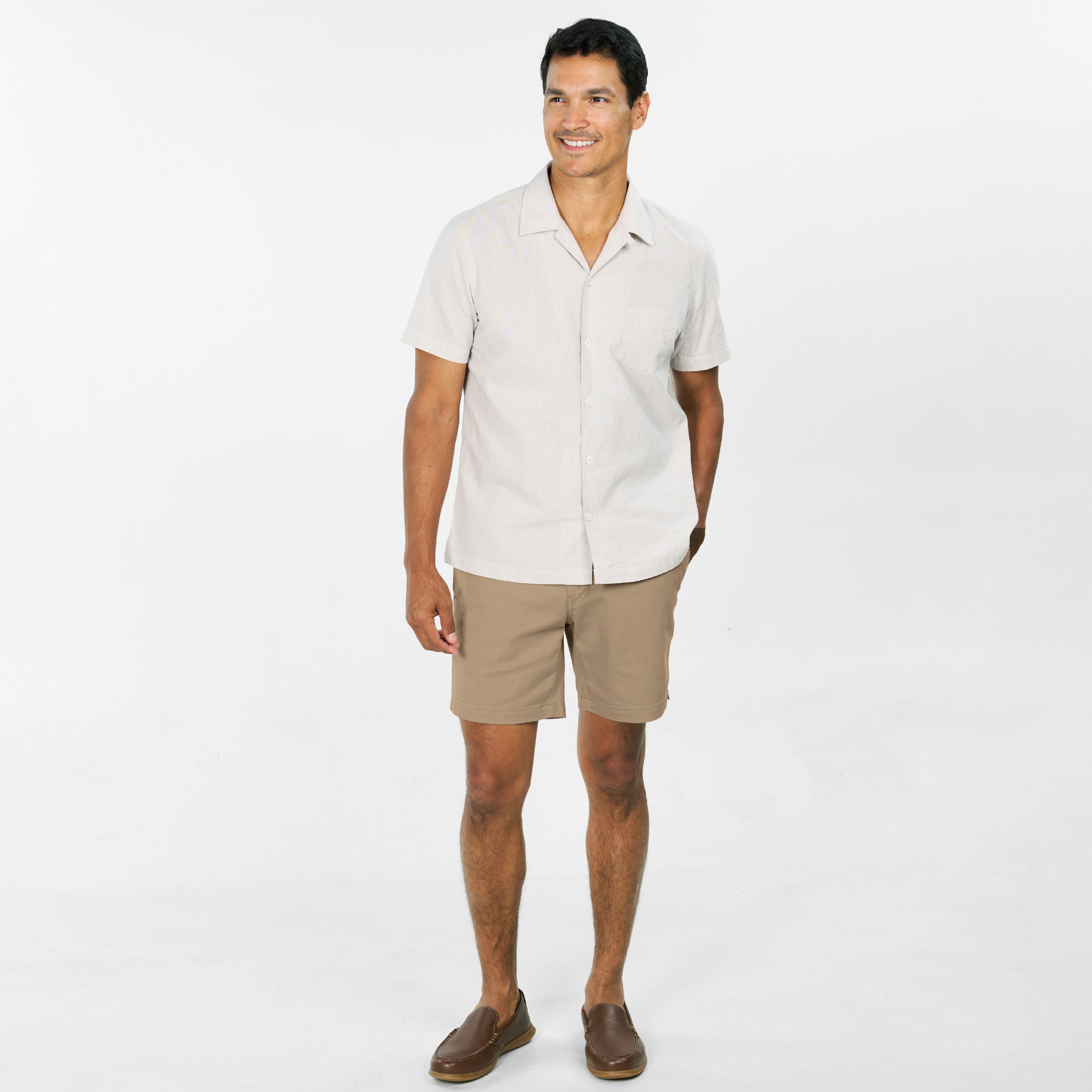 Ash & Erie Khaki Easy Chino Shorts for Short Men