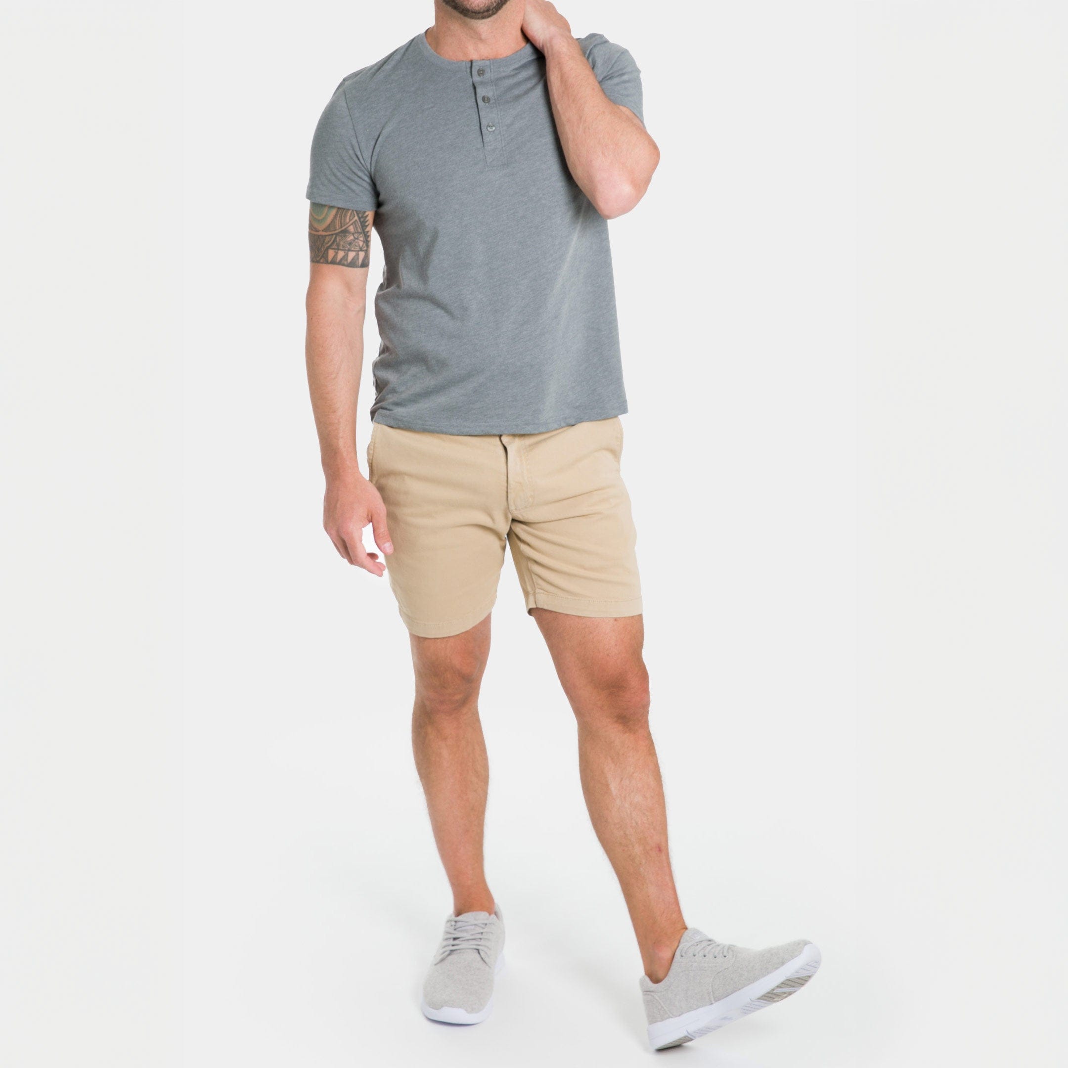 Ash & Erie Khaki Lightweight Stretch Chino Short for Short Men