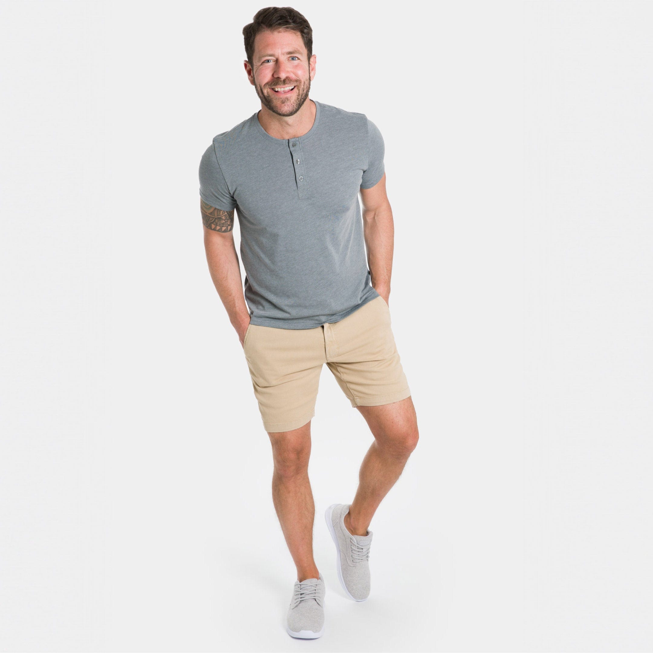 Ash & Erie Khaki Lightweight Stretch Chino Short for Short Men