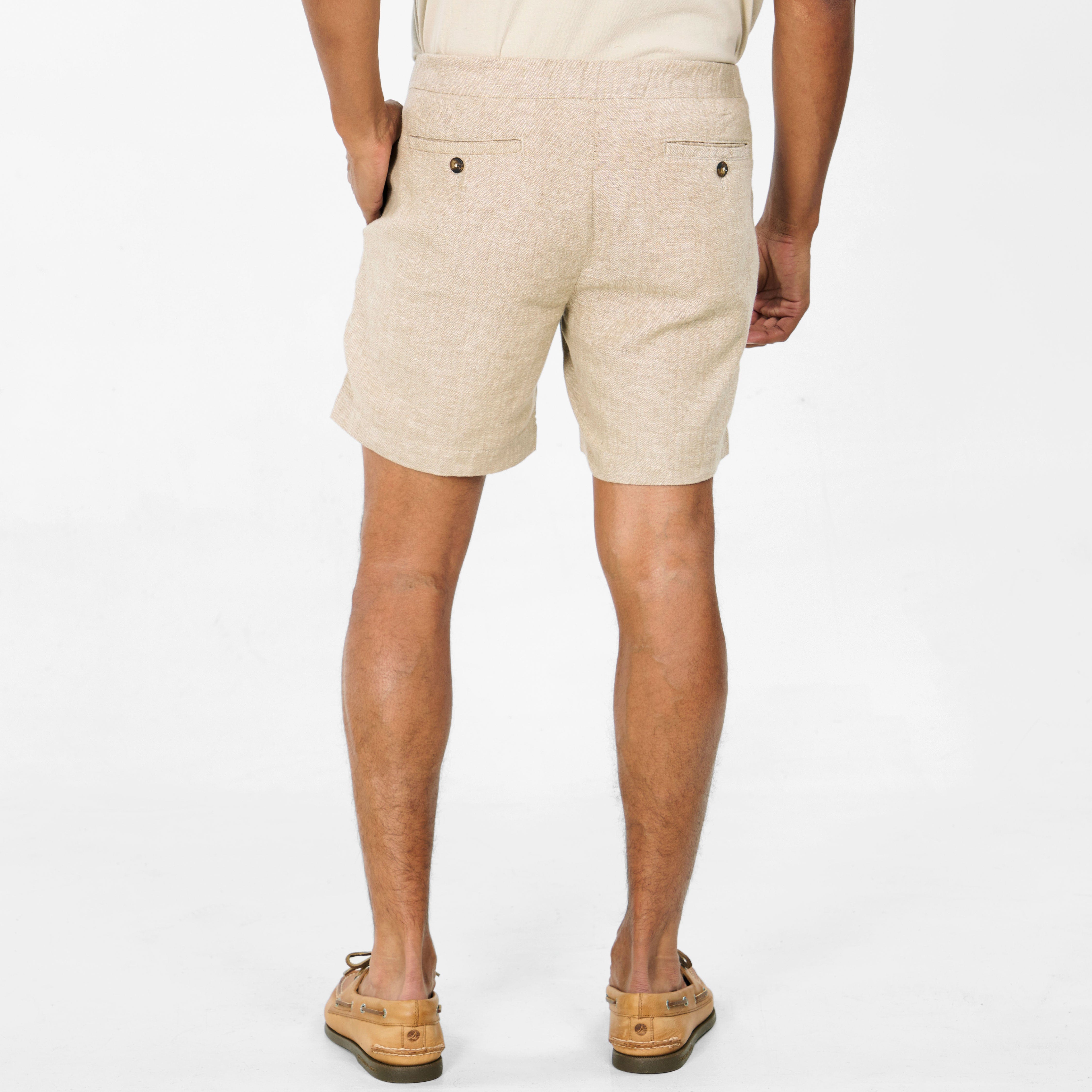 Ash & Erie Khaki Linen Shorts for Short Men   Chino Shorts