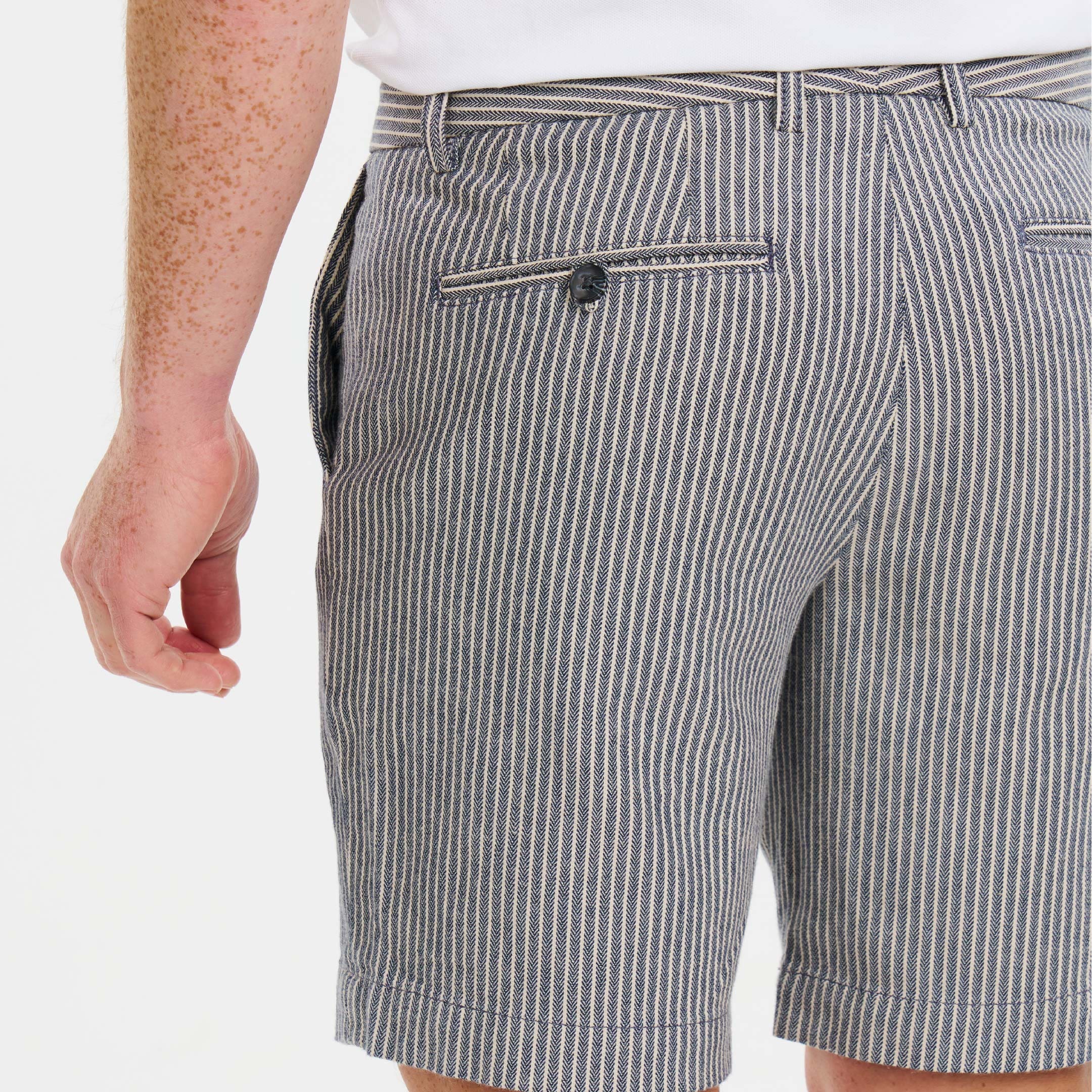 Ash & Erie Navy Pinstripe Hampton Stretch Chino Short for Short Men   Chino Shorts