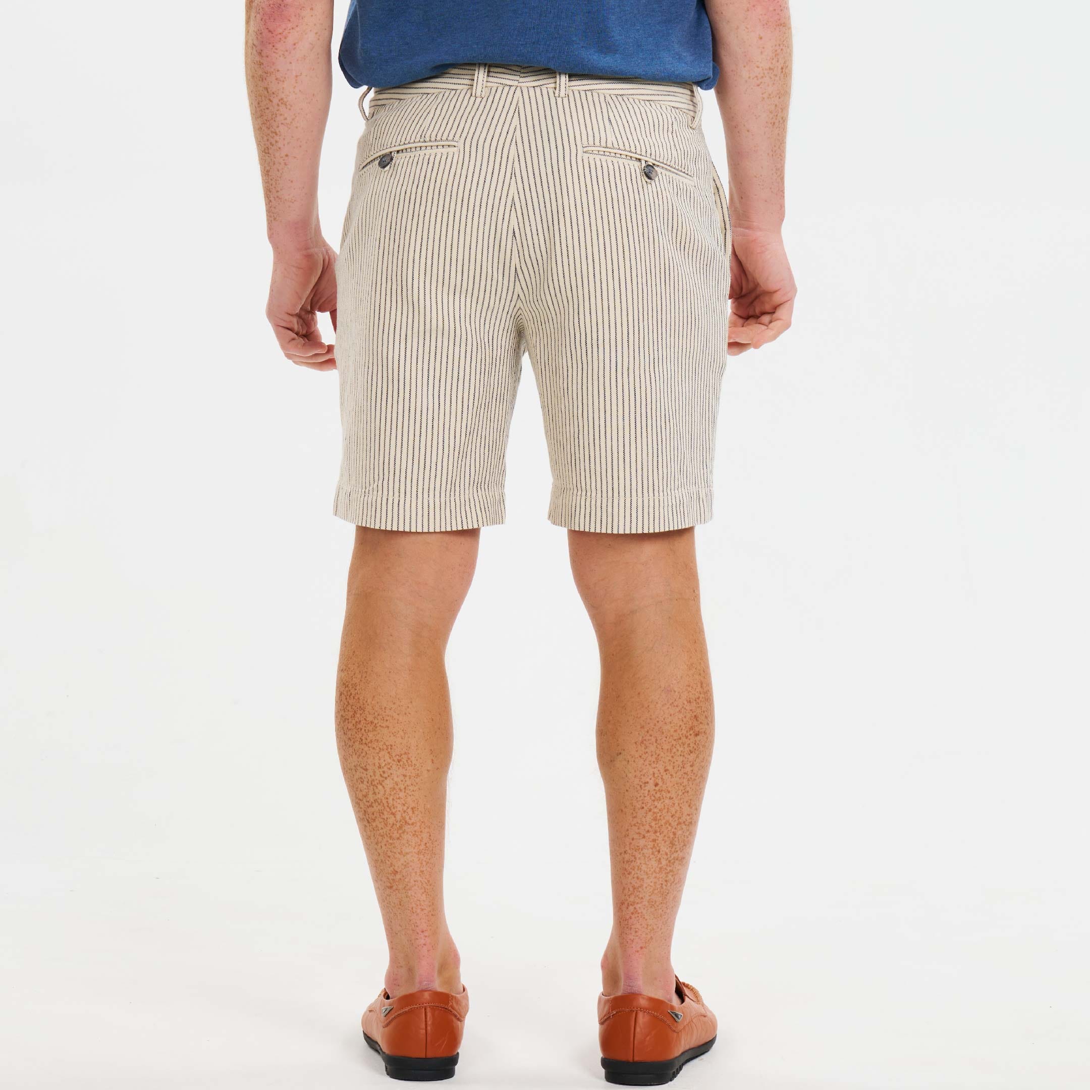 Ash & Erie Stone Pinstripe Hampton Stretch Chino Short for Short Men   Chino Shorts