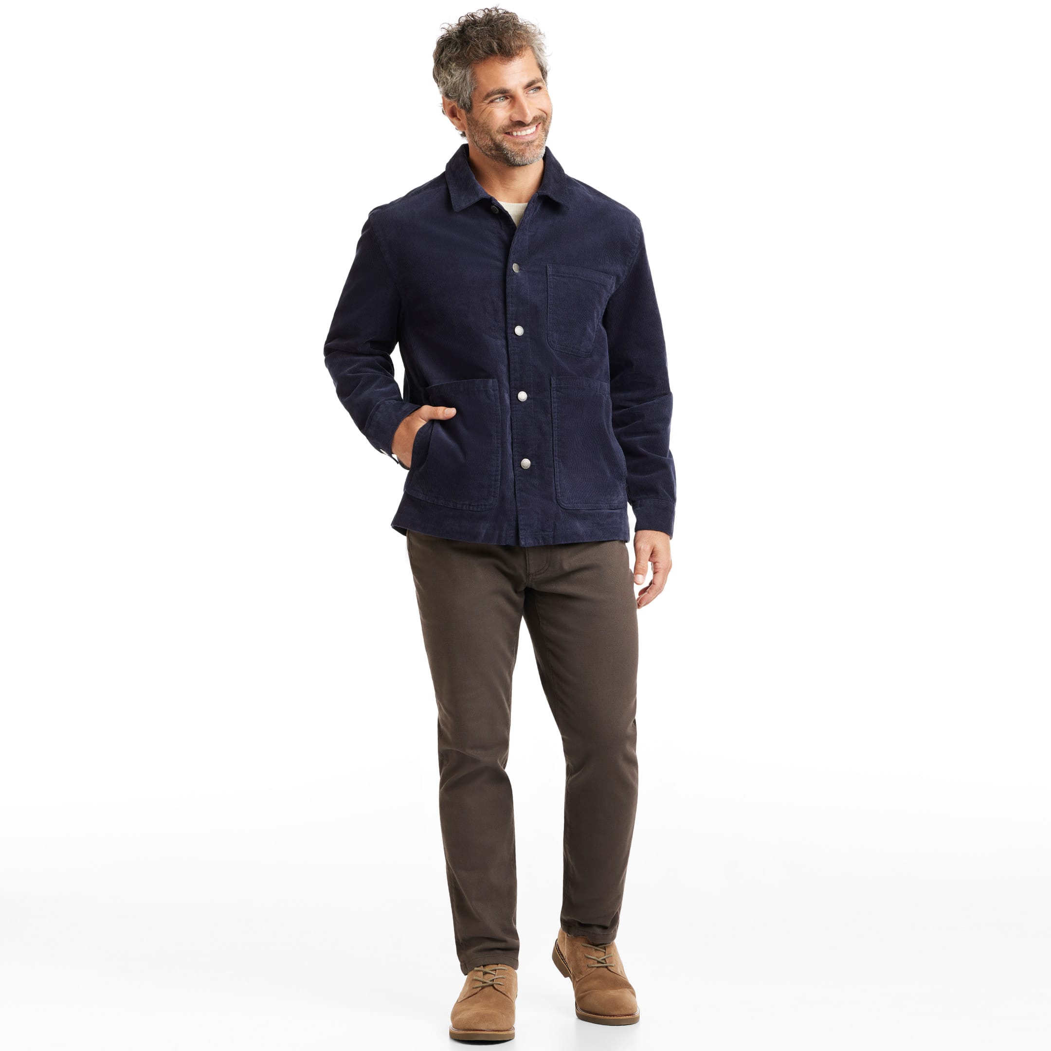 Ash & Erie Navy Corduroy Chore Jacket for Short Men