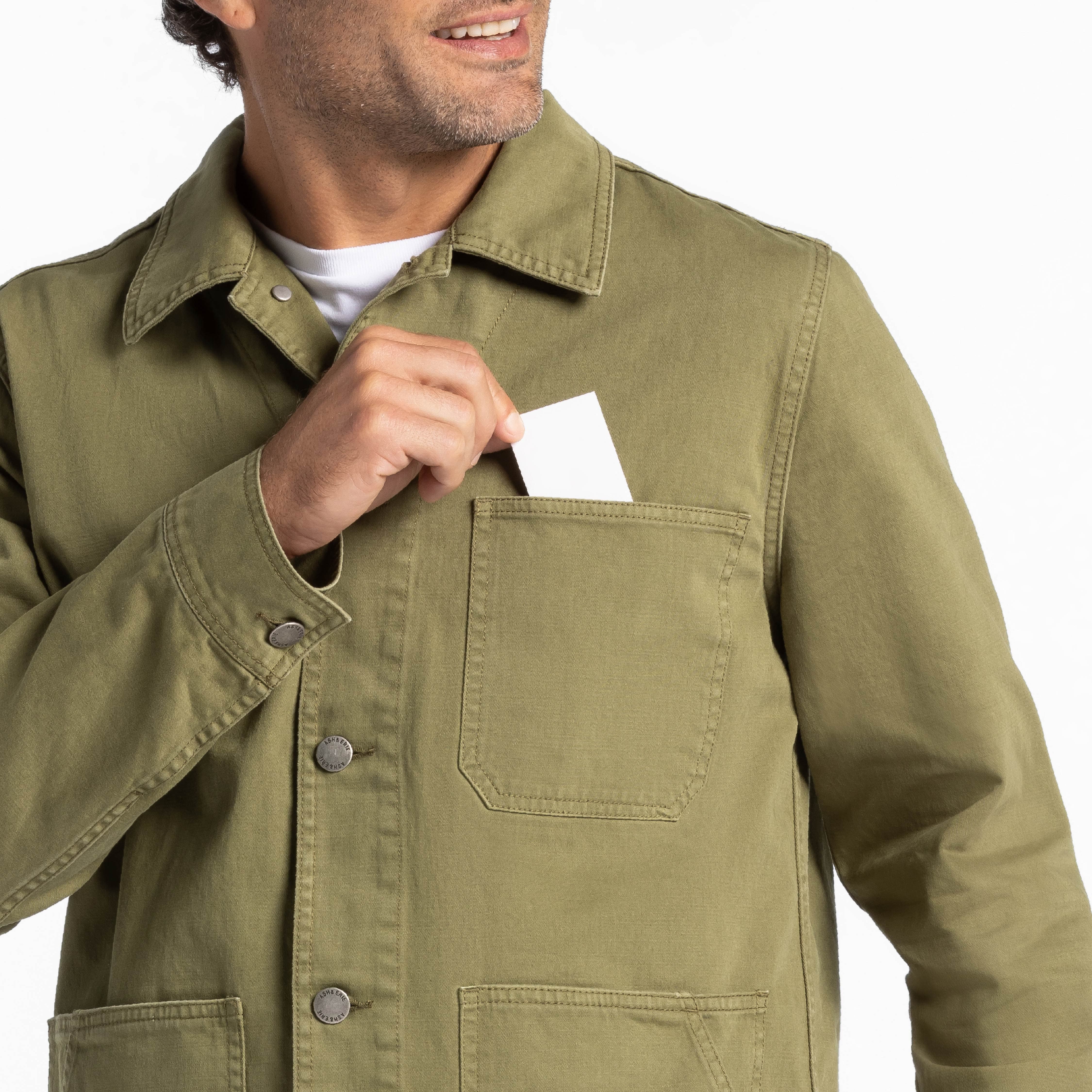 Ash & Erie Olive Chore Jacket for Short Men