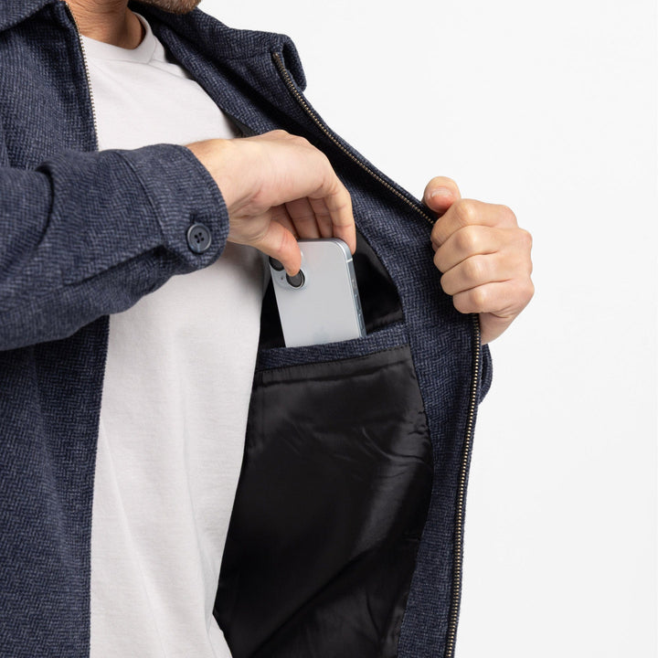 Ash & Erie Blue Herringbone City Jacket for Short Men   City Jacket