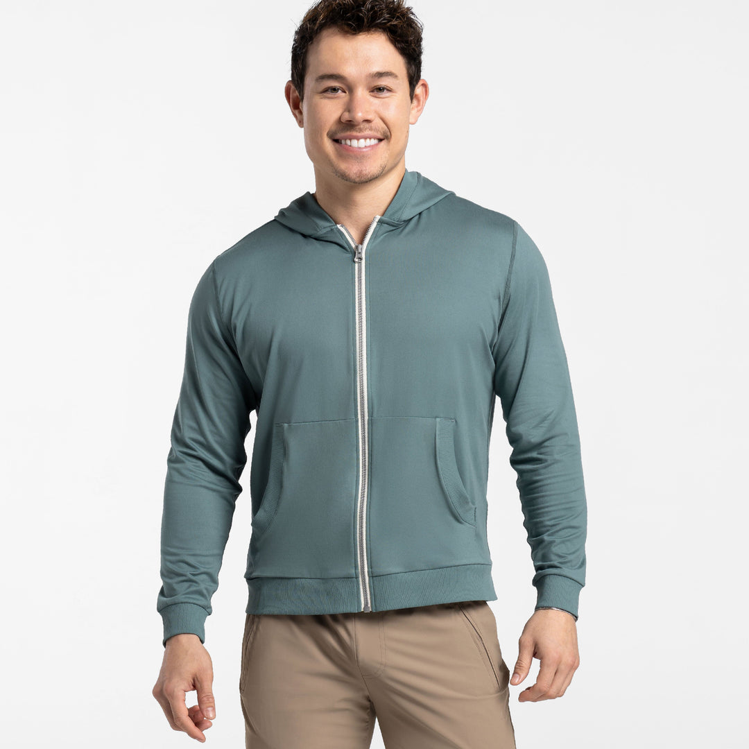 Ash & Erie Slate CloudFlex Performance Full-Zip Hoodie for Short Men   Cloudflex Performance Hoodie