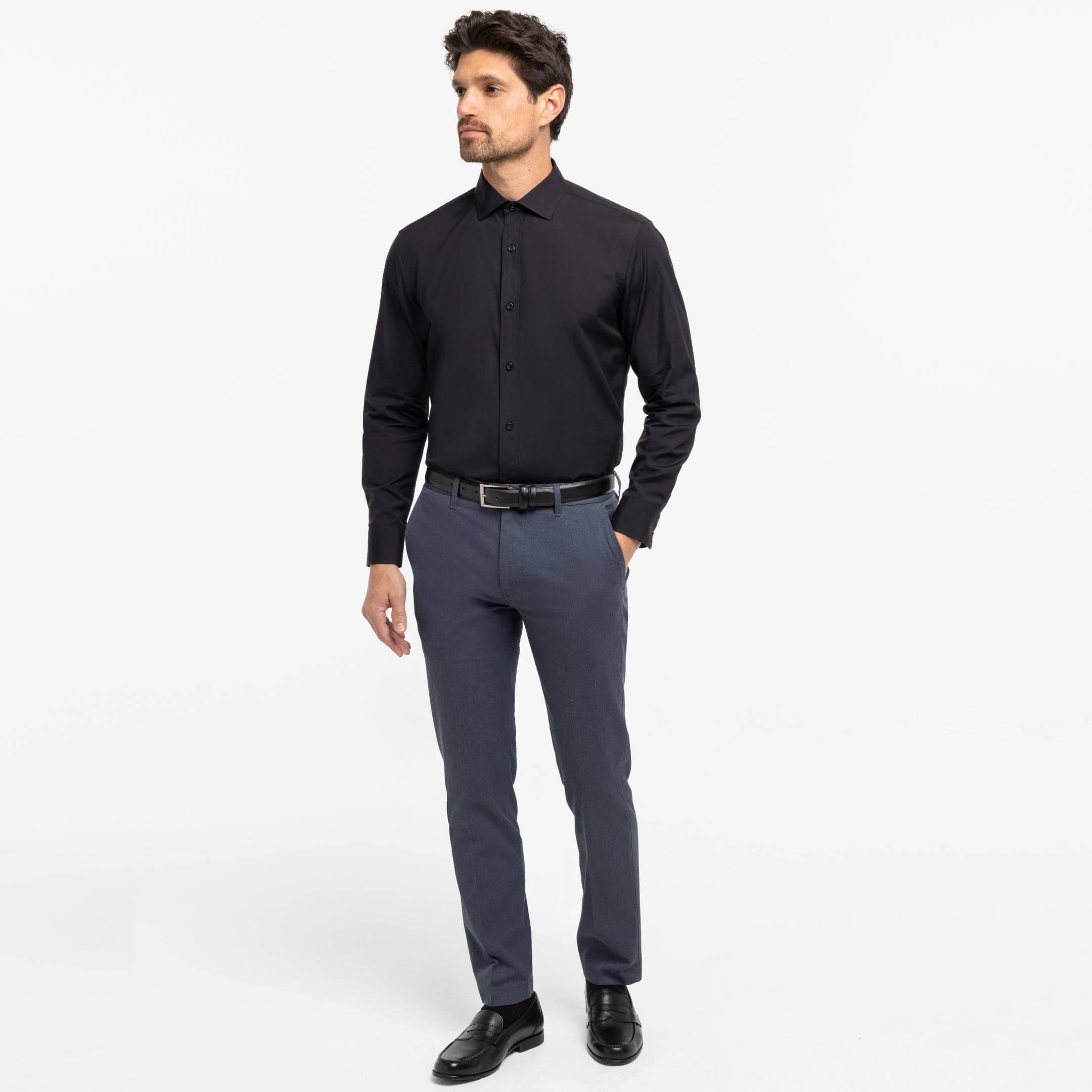 Ash & Erie Black Wrinkle Resistant Dress Shirt for Short Men