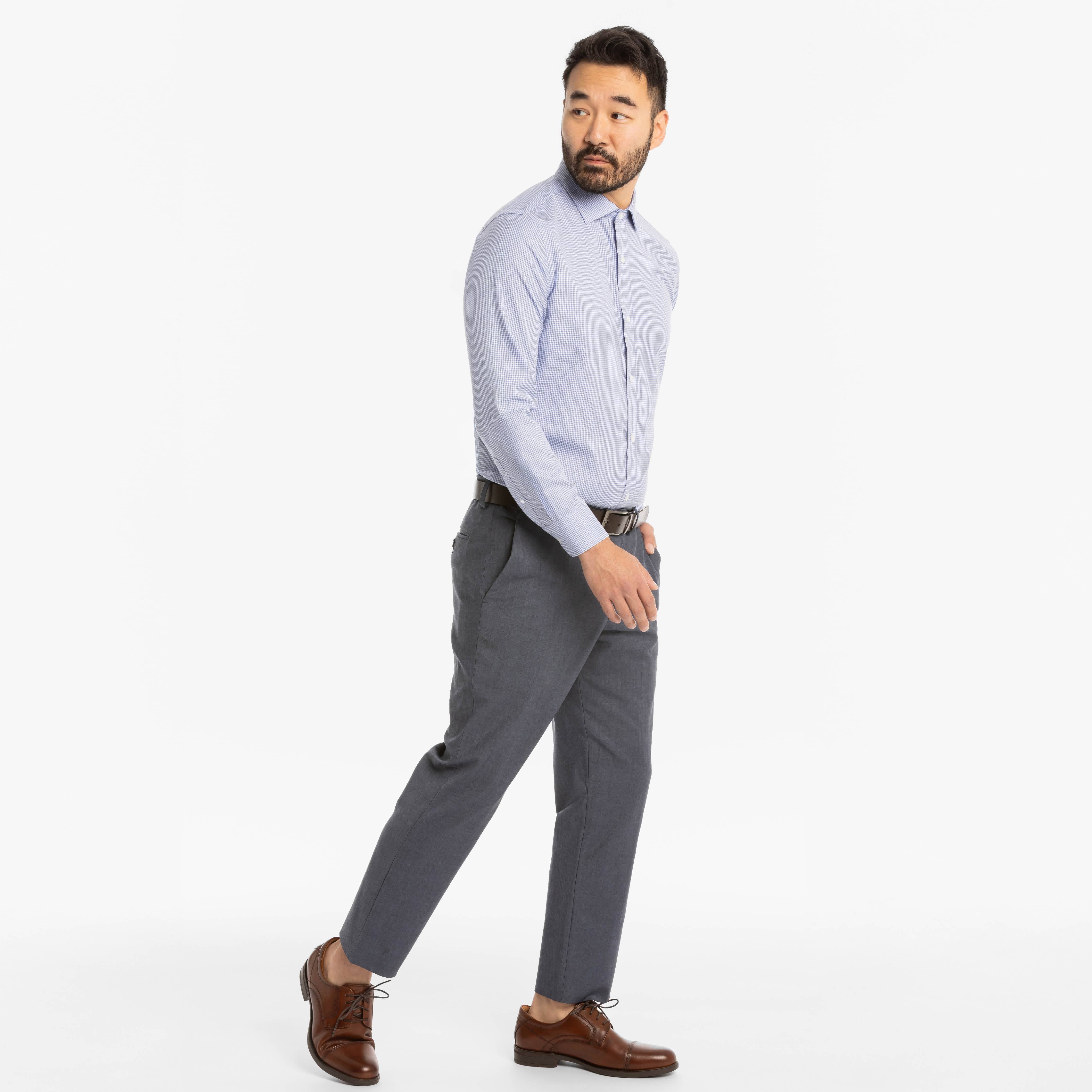 Ash & Erie Blue Tattersall Resistant Dress Shirt for Short Men Blue Tattersall / 16 / Slim