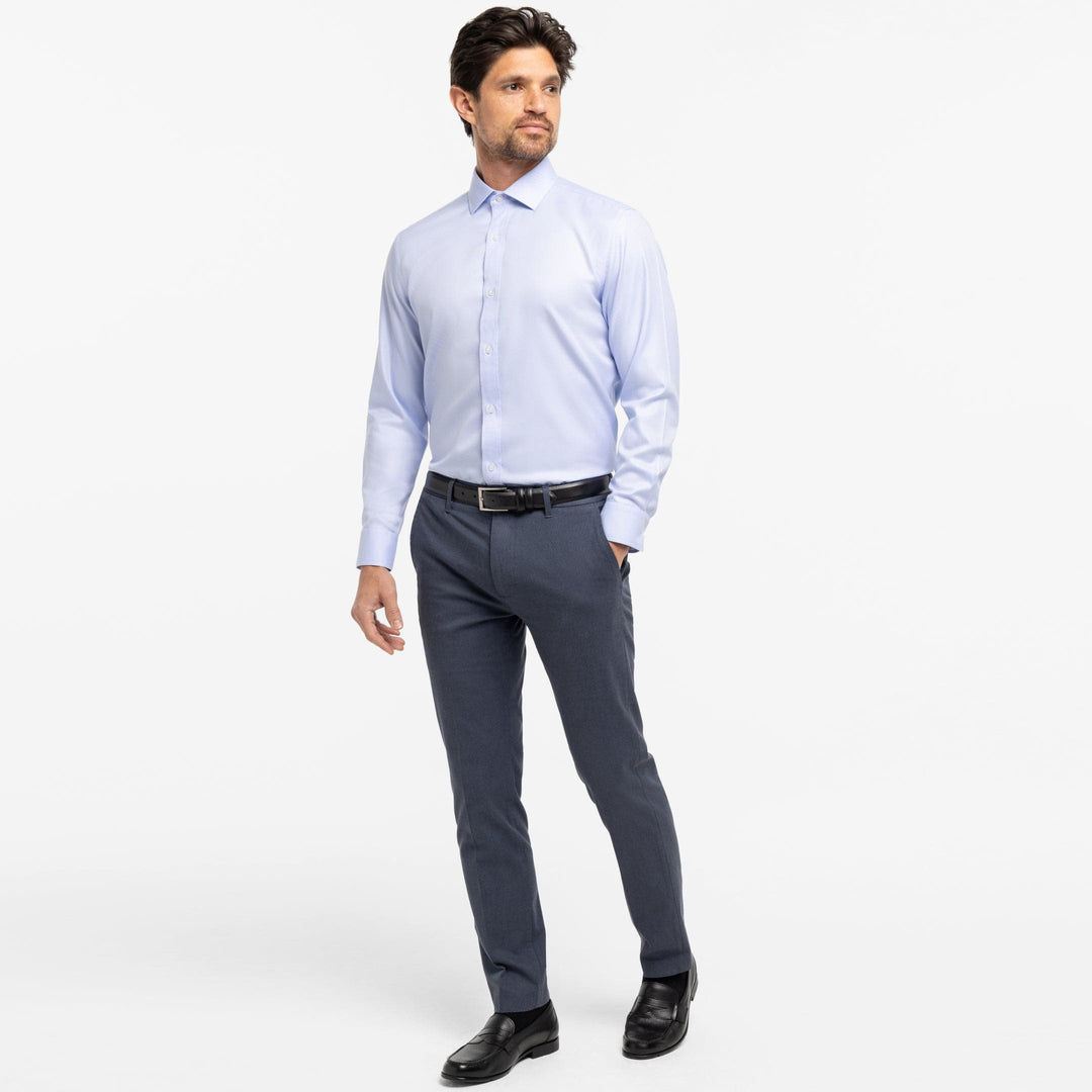 Ash & Erie Blue Twill Wrinkle Resistant Dress Shirt for Short Men Blue Twill / 16 / Slim Ash & Erie Blue Twill Wrinkle Resistant Dress Shirt for Short Men Blue Twill / 16 / Slim