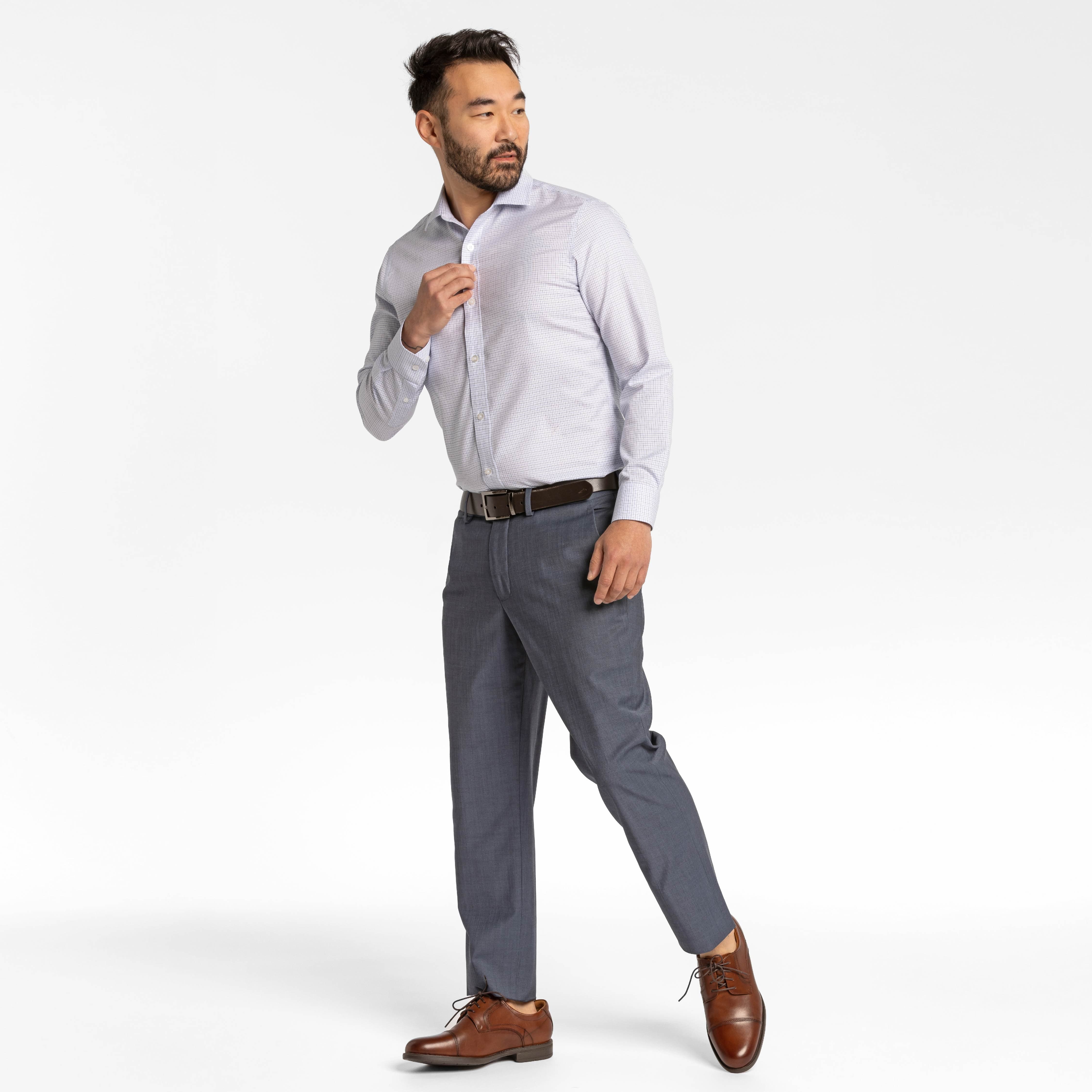 Ash & Erie White Check Wrinkle Resistant Dress Shirt for Short Men White Check / 14.5 / Slim