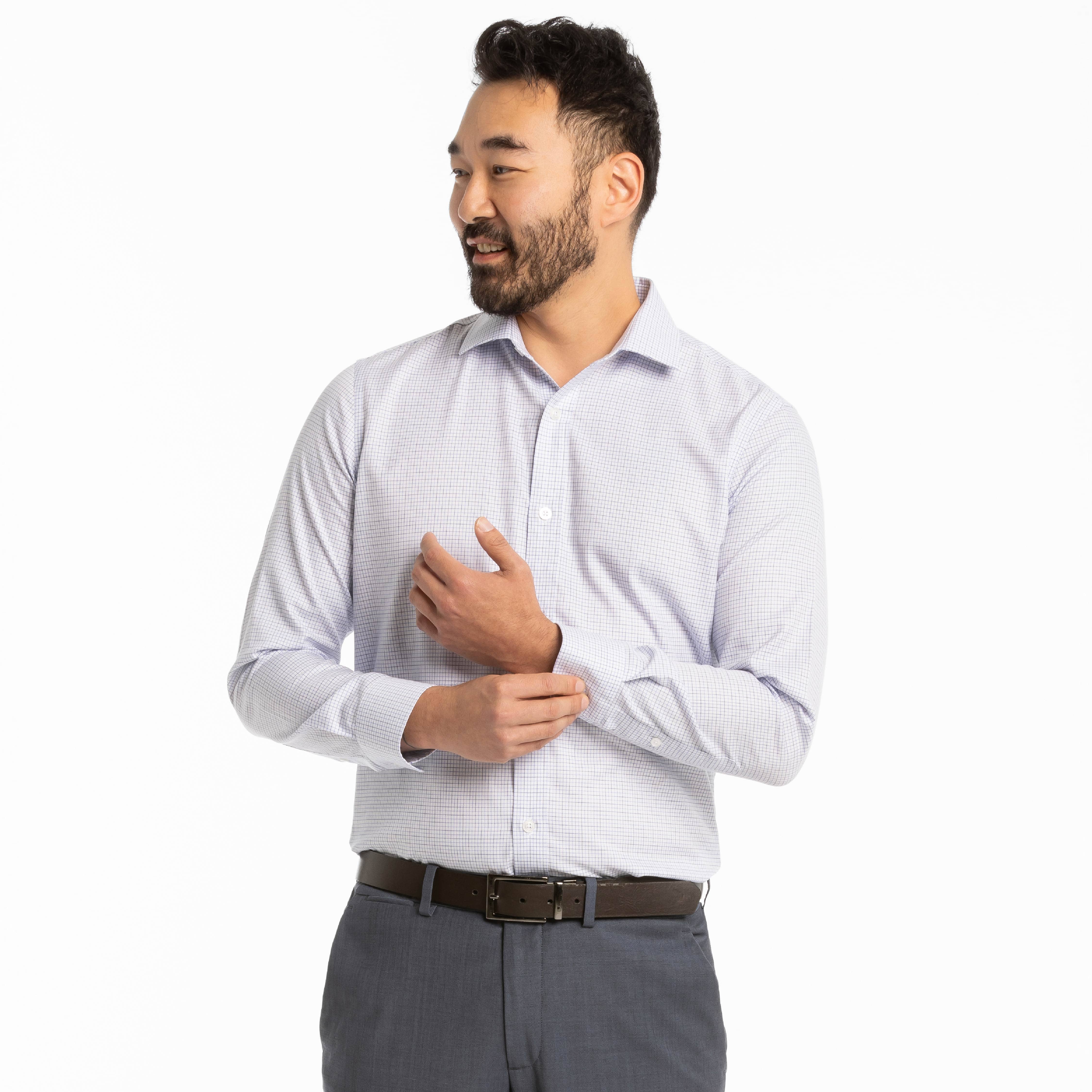 Ash & Erie White Check Wrinkle Resistant Dress Shirt for Short Men White Check / 14.5 / Slim Ash & Erie White Check Wrinkle Resistant Dress Shirt for Short Men White Check / 14.5 / Slim