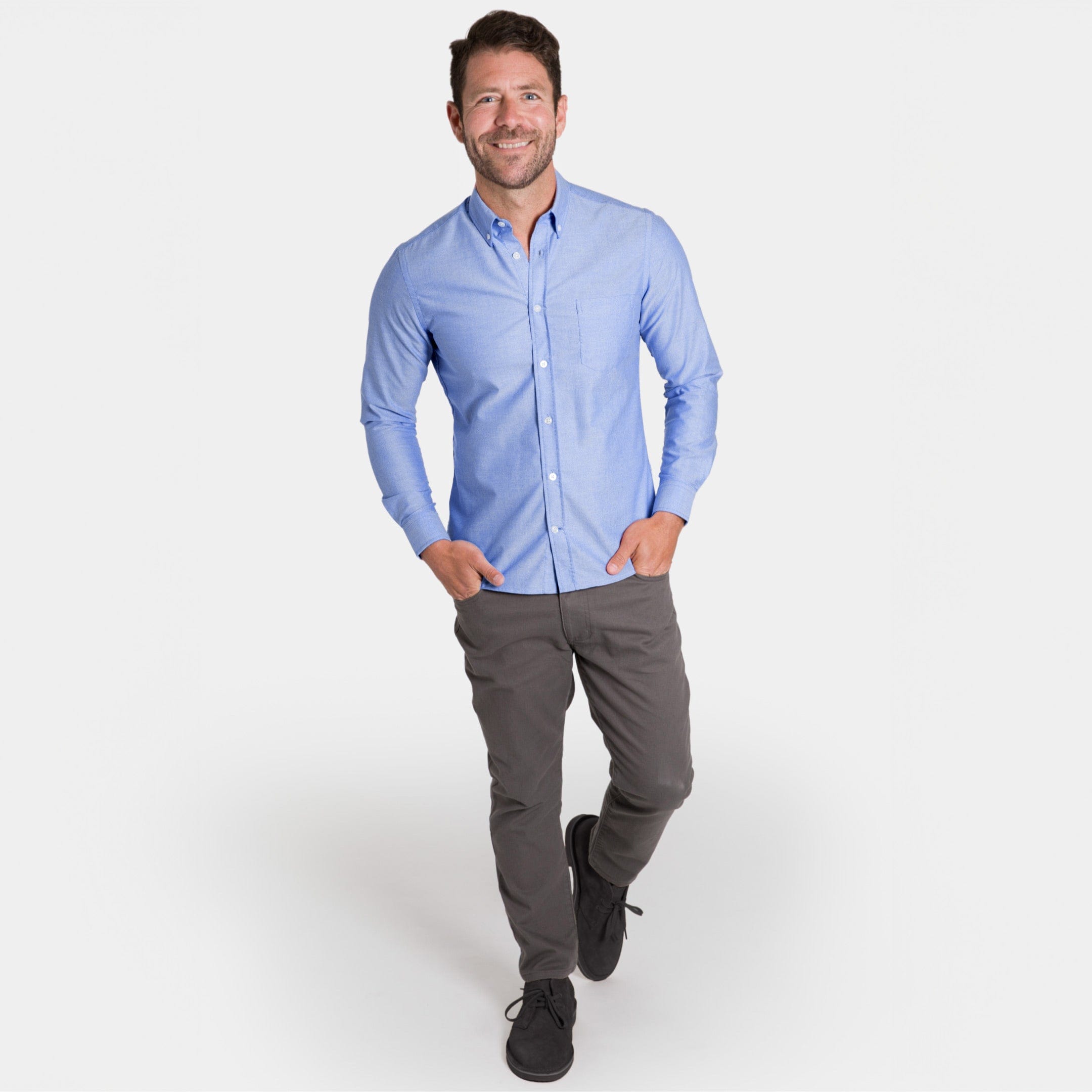 Ash & Erie Blue Linen Button-Down Shirt for Short Men