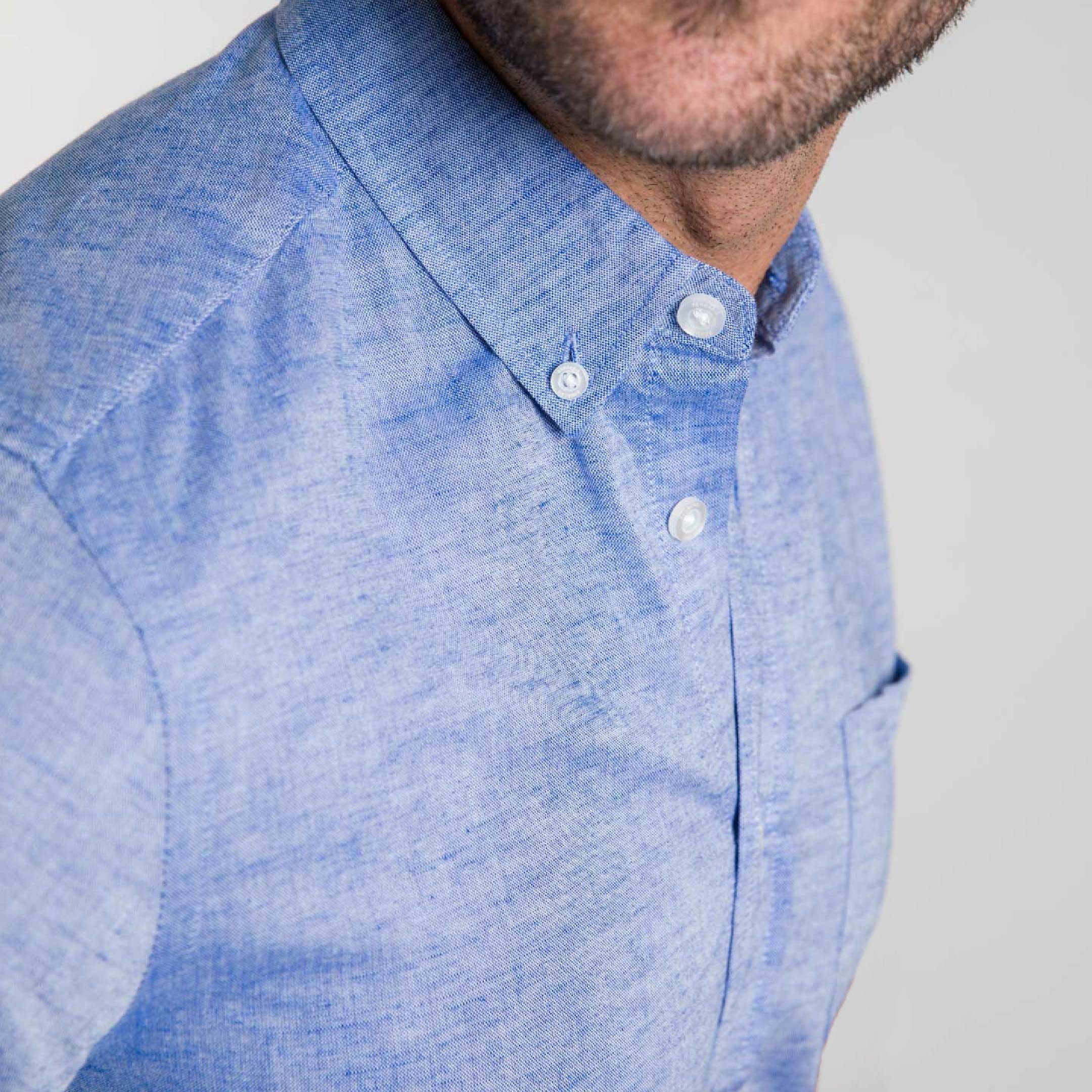 Ash & Erie Blue Linen Button-Down Shirt for Short Men