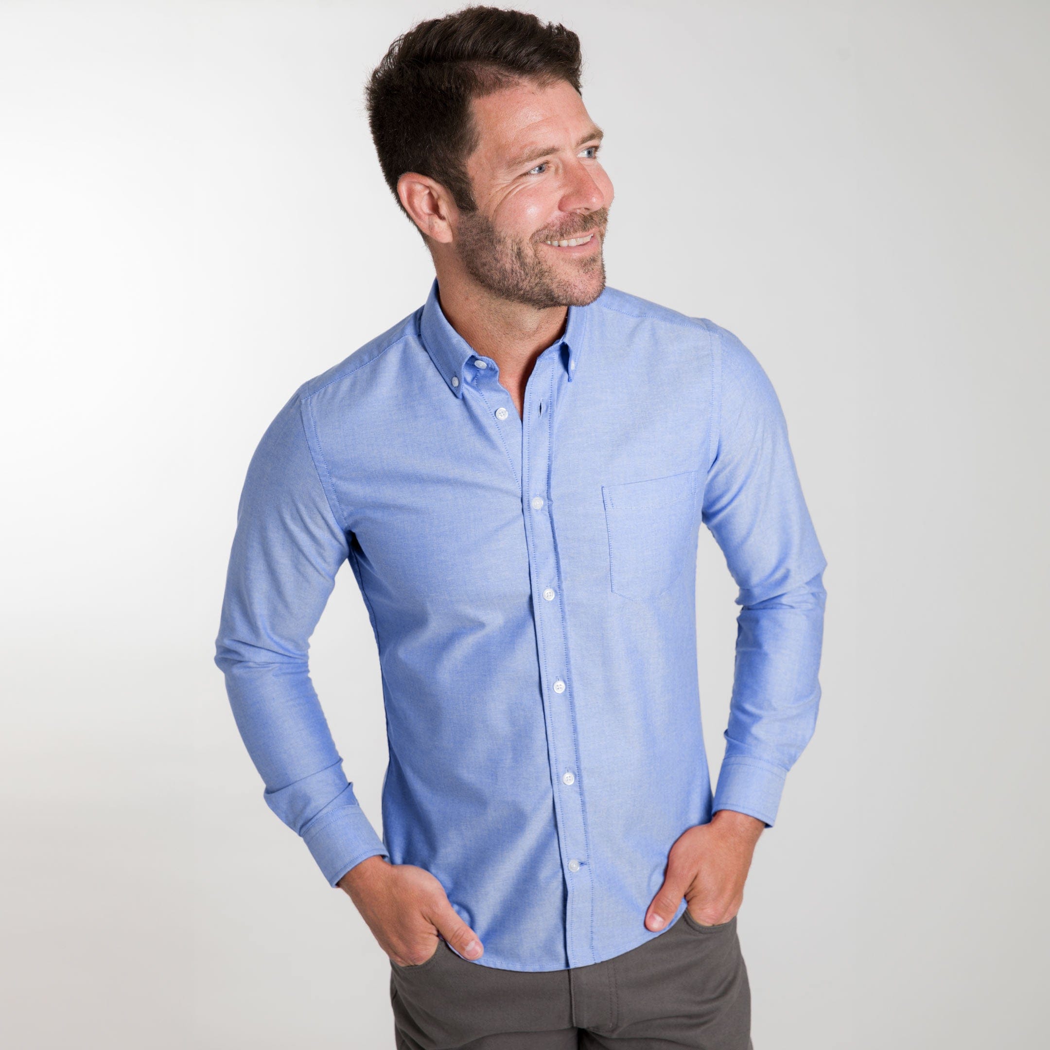 blue linen dress shirt Baird McNutt Light Blue Irish Linen Button Down Shirt