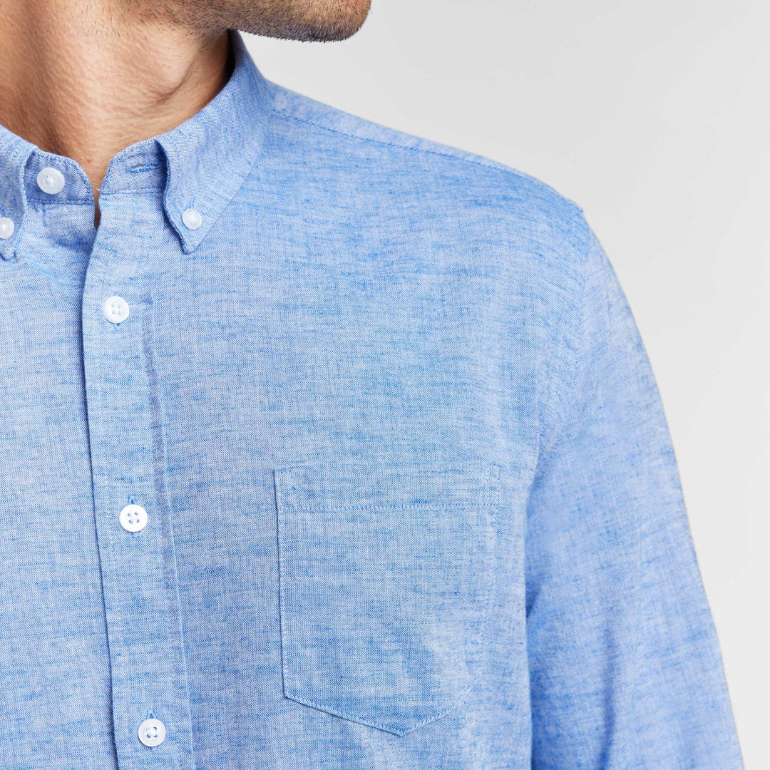 Ash & Erie Blue Linen Button-Down Shirt for Short Men    Everyday Shirts