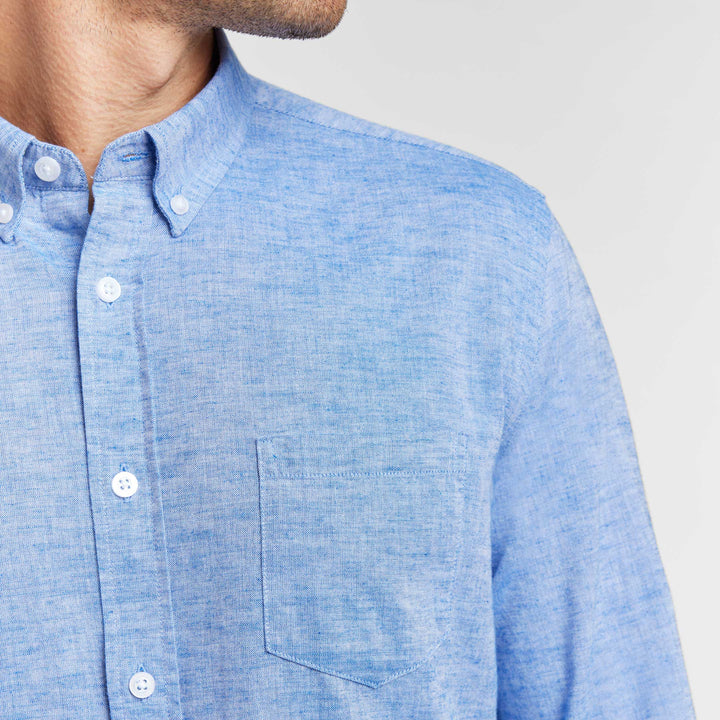 Ash & Erie Blue Linen Button-Down Shirt for Short Men    Everyday Shirts