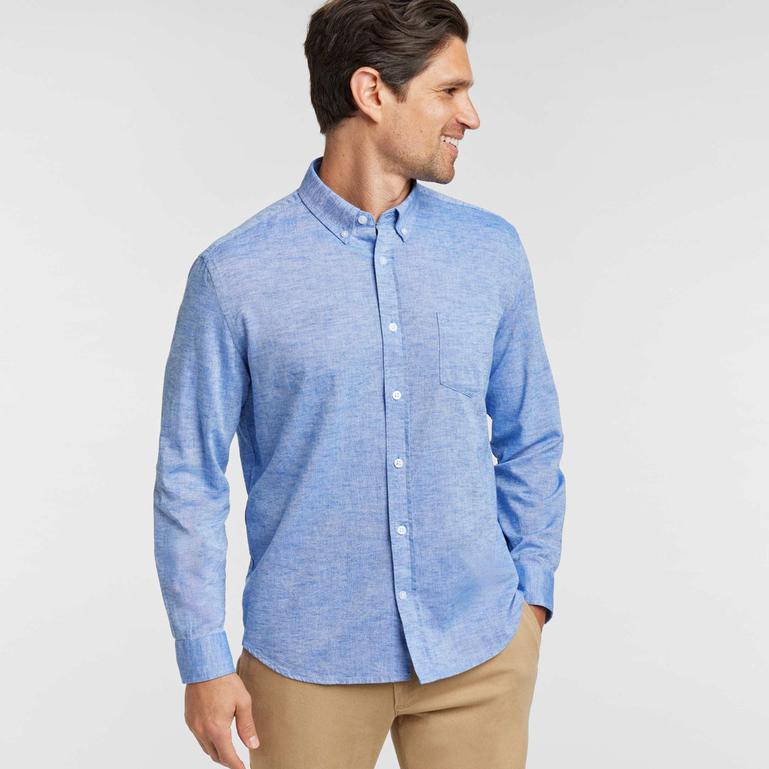 Ash & Erie Blue Linen Button-Down Shirt for Short Men    Everyday Shirts