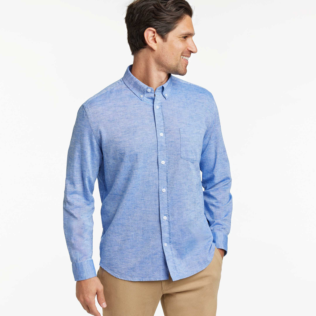 Ash & Erie Blue Linen Button-Down Shirt for Short Men    Everyday Shirts