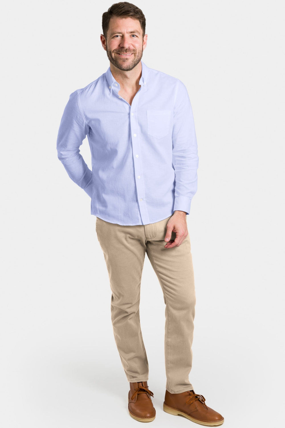 Buy Blue Linen Button-Down Shirt for Short Men | Ash & Erie   Everyday Shirts