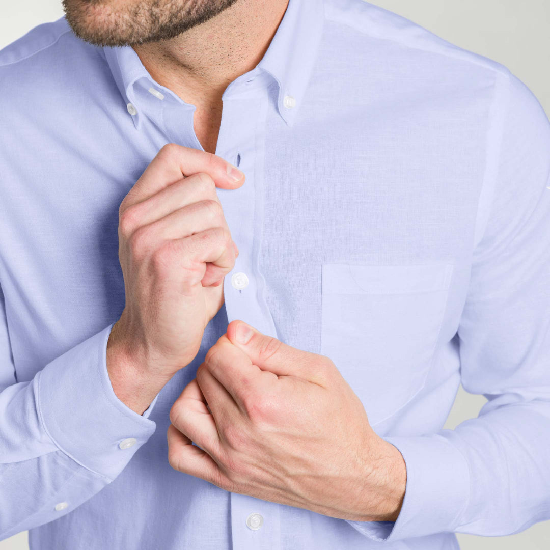 Ash & Erie Blue Linen Button-Down Shirt for Short Men    Everyday Shirts