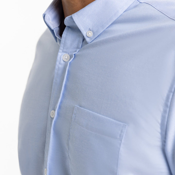 Ash & Erie Blue Oxford Wrinkle-Free Button-Down Shirt for Short Men   Everyday Shirts