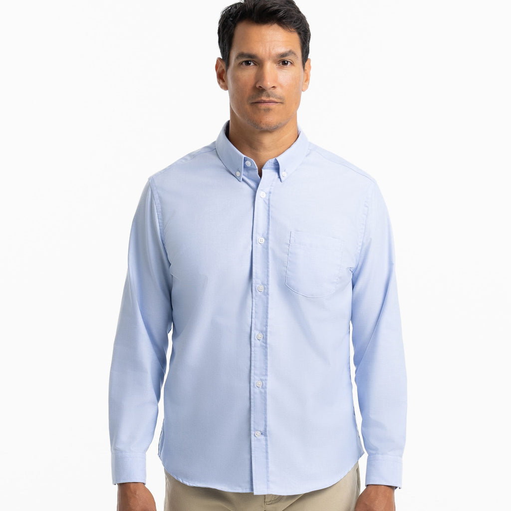 Ash & Erie Blue Oxford Wrinkle-Free Button-Down Shirt for Short Men