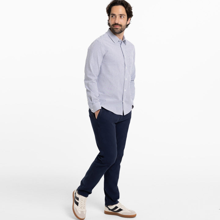 Ash & Erie Blue Stripe Seersucker Button-Down Shirt for Short Men   Everyday Shirts