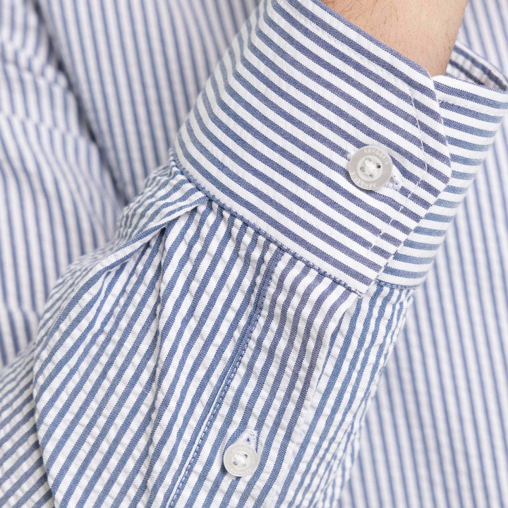 Ash & Erie Blue Stripe Seersucker Button-Down Shirt for Short Men   Everyday Shirts
