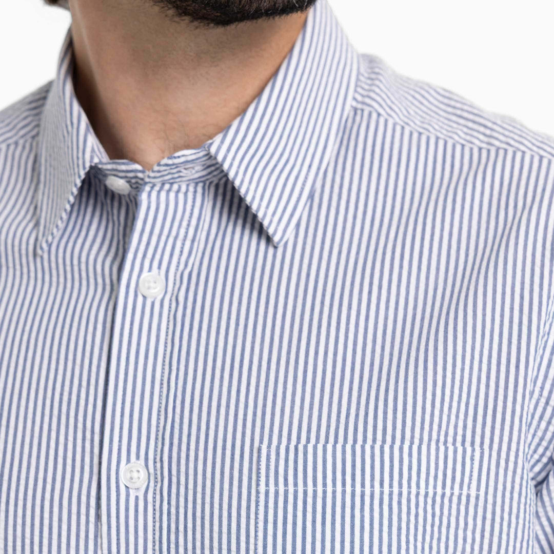 Ash & Erie Blue Stripe Seersucker Button-Down Shirt for Short Men   Everyday Shirts