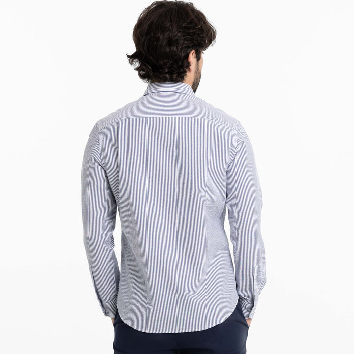Ash & Erie Blue Stripe Seersucker Button-Down Shirt for Short Men   Everyday Shirts