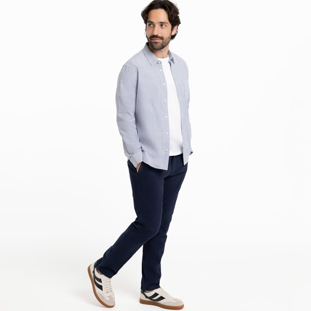 Ash & Erie Blue Stripe Seersucker Button-Down Shirt for Short Men Blue Stripe / XL / Standard
