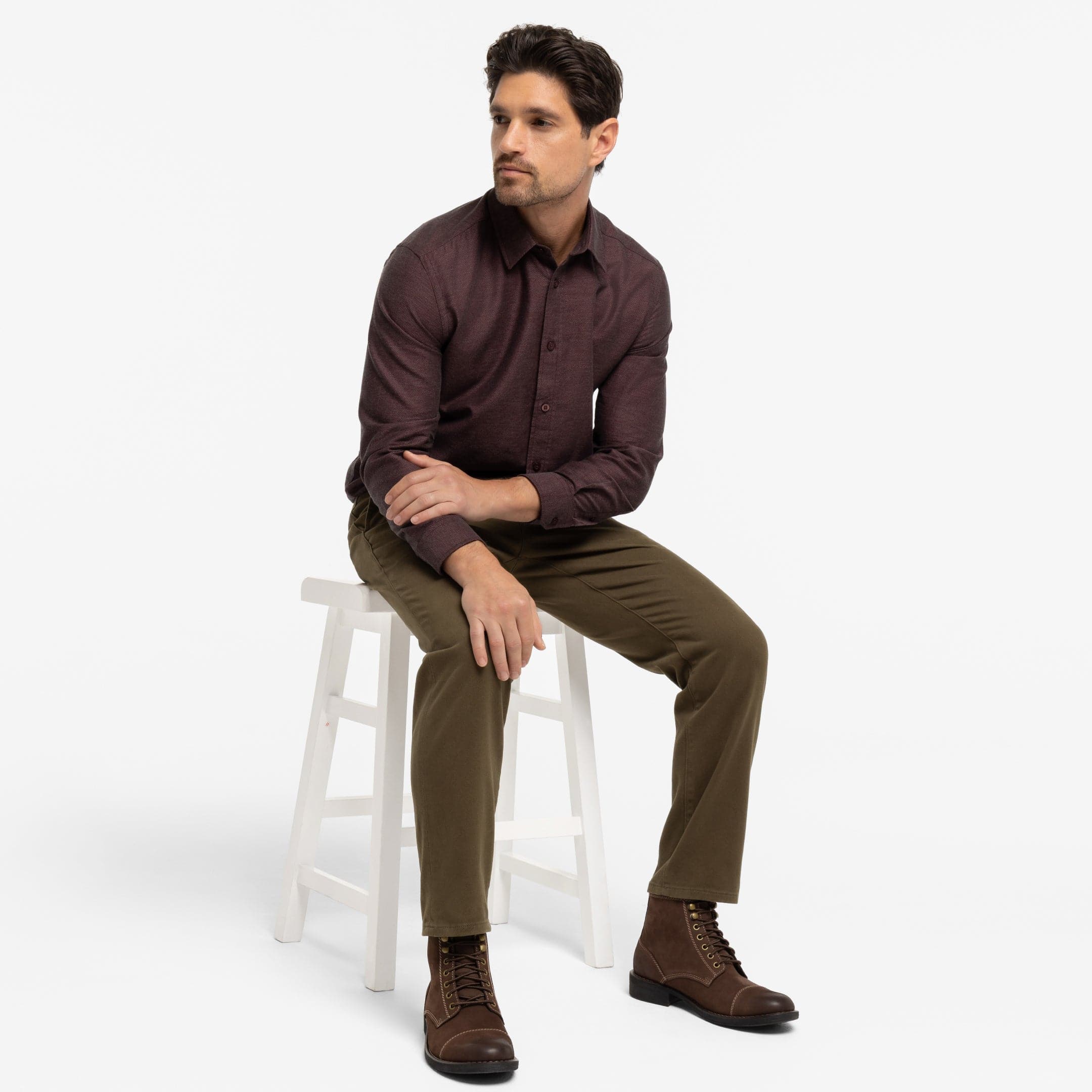 Ash & Erie Burgundy Twill Brushed Button-Down Shirt for Short Men Burgundy Twill / XS / Slim