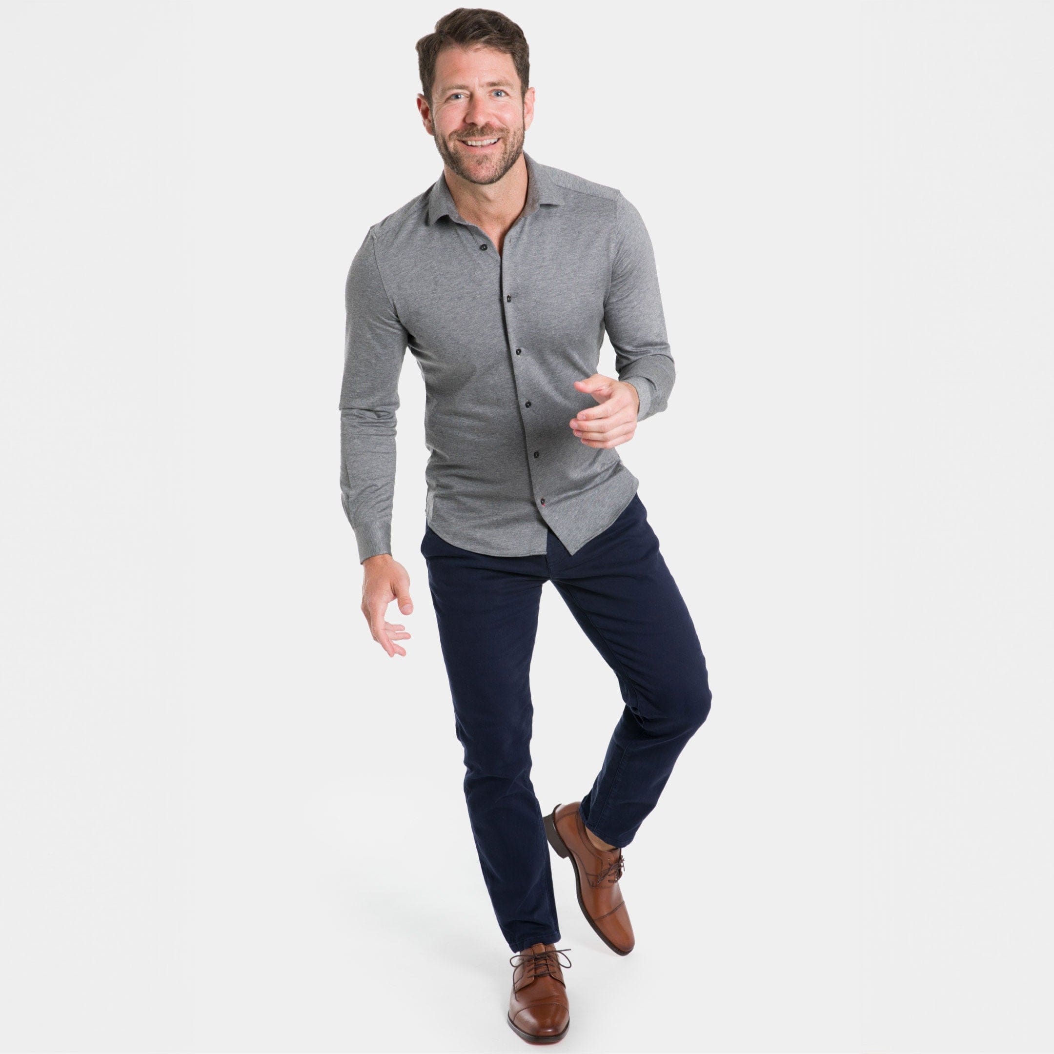 Ash & Erie Charcoal Mélange Performance Stretch Shirt for Short Men   Everyday Shirts