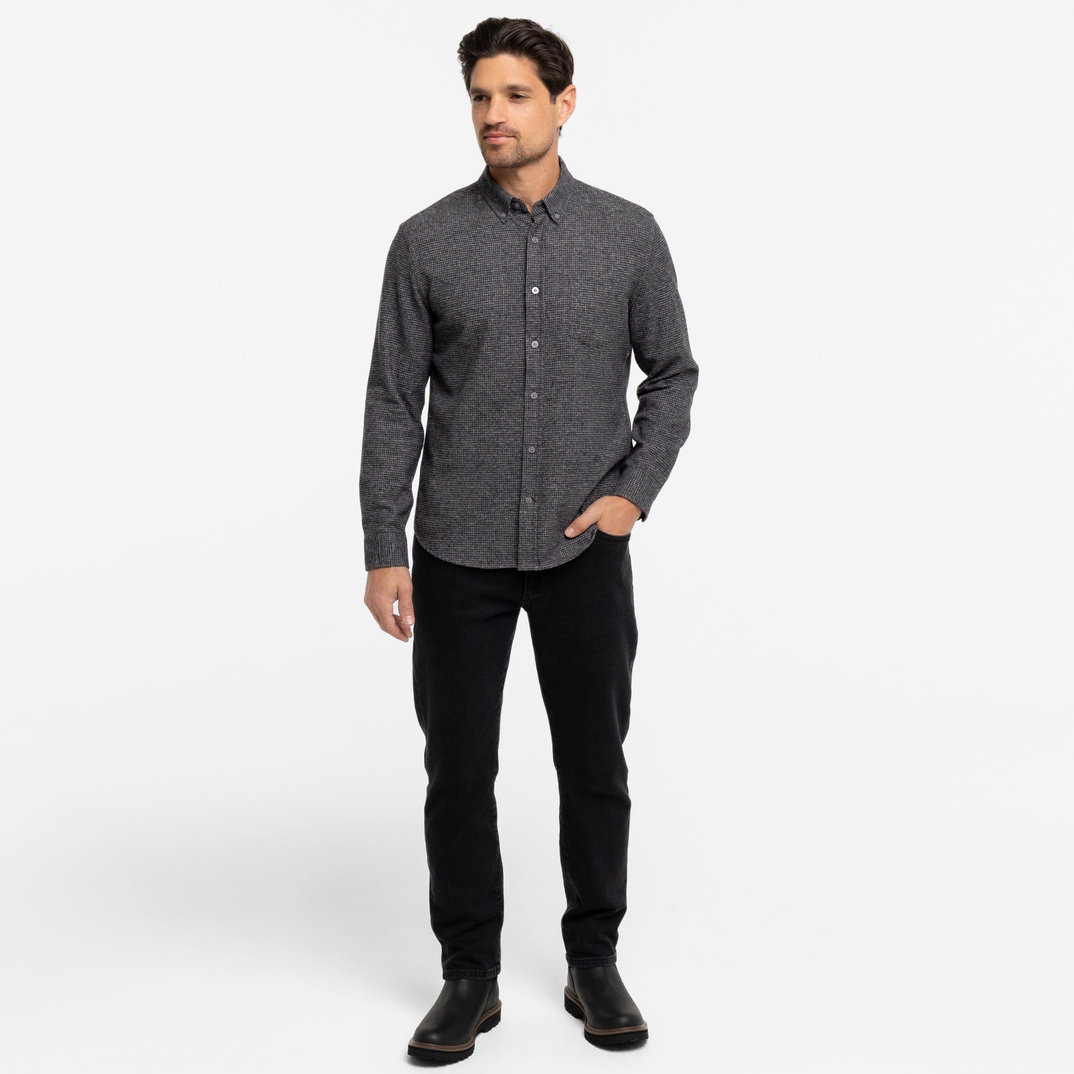 Ash & Erie Charcoal Textured Brushed Button-Down Shirt for Short Men Charcoal Textured / S / Slim