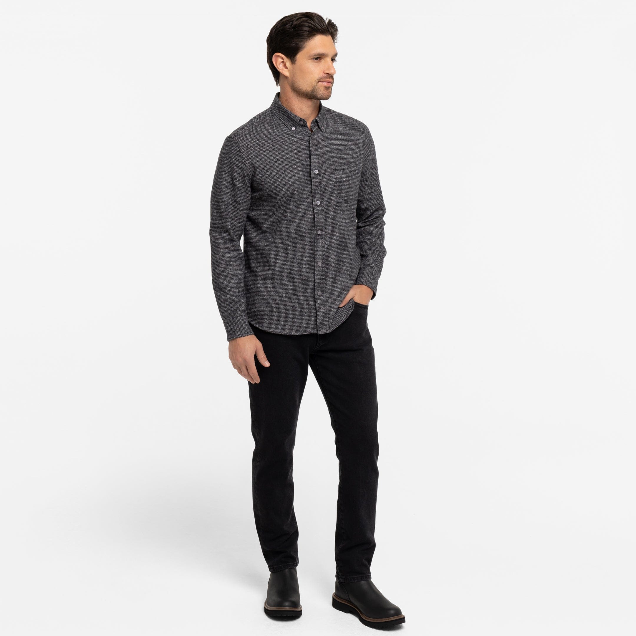 Ash & Erie Charcoal Textured Brushed Button-Down Shirt for Short Men Charcoal Textured / S / Slim