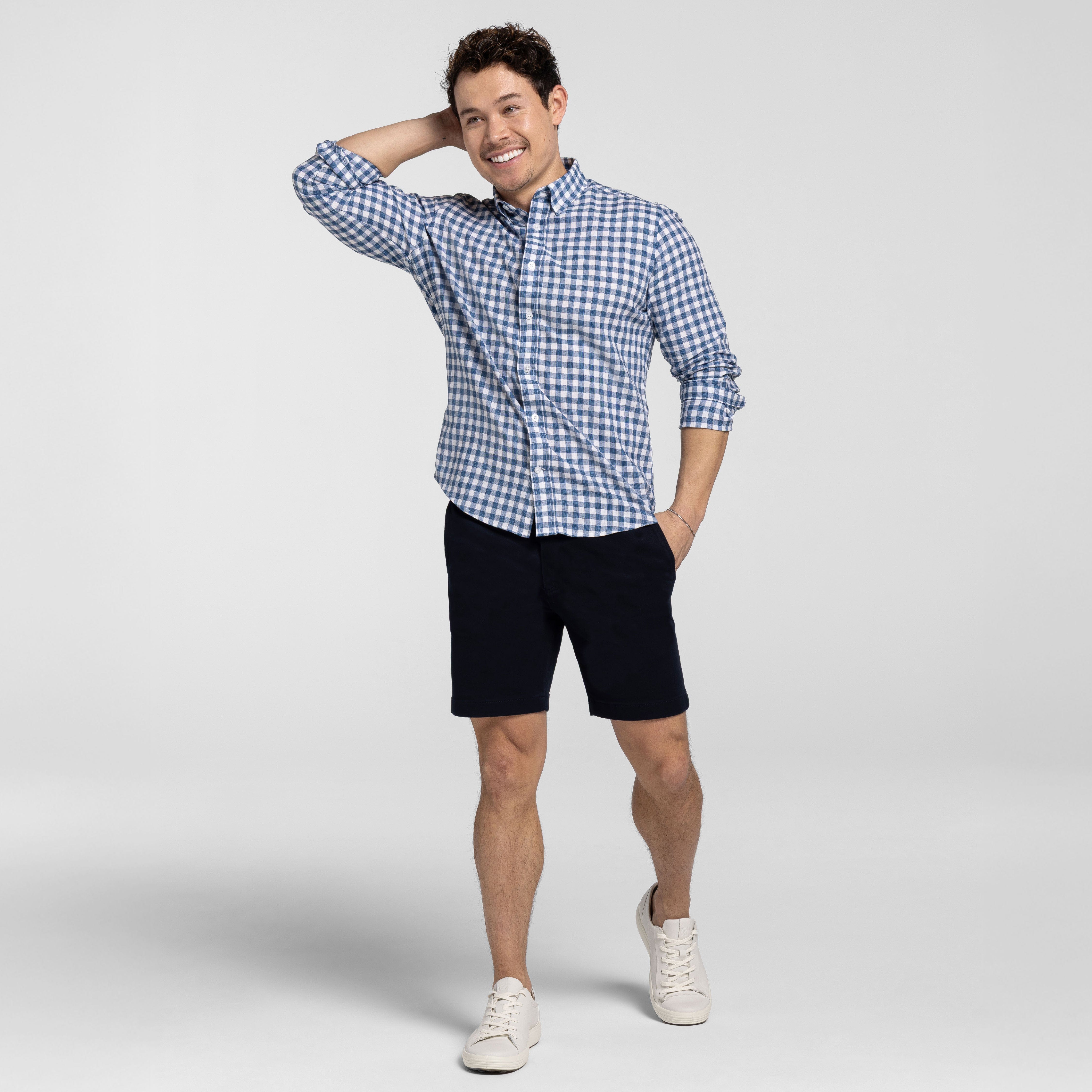 blue and white gingham dress shirt Slim Fit Navy & White Gingham Check Non-Iron Shirt