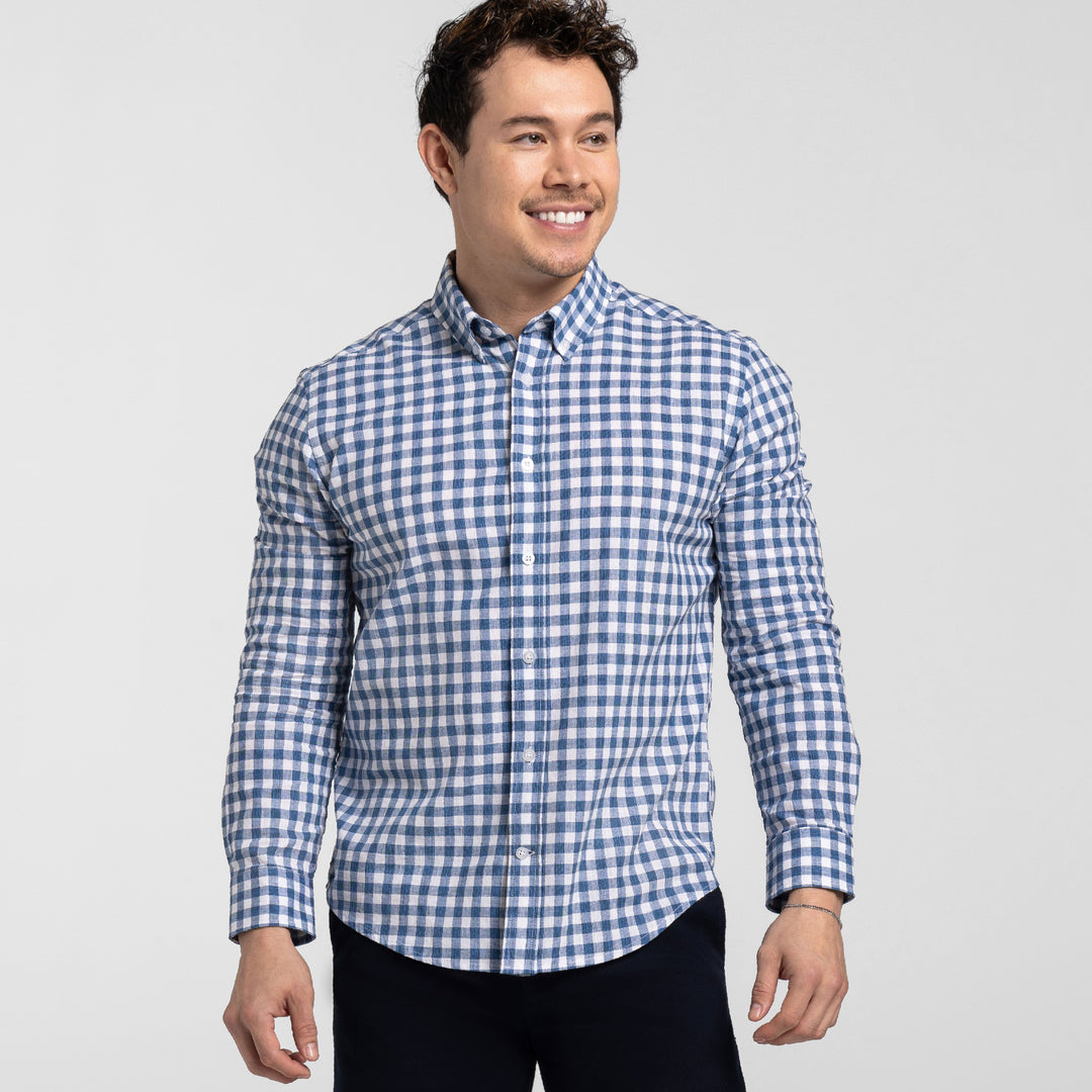 Ash & Erie Chatham Blue Gingham Button-Down Shirt for Short Men Ash & Erie Chatham Blue Gingham Button-Down Shirt for Short Men